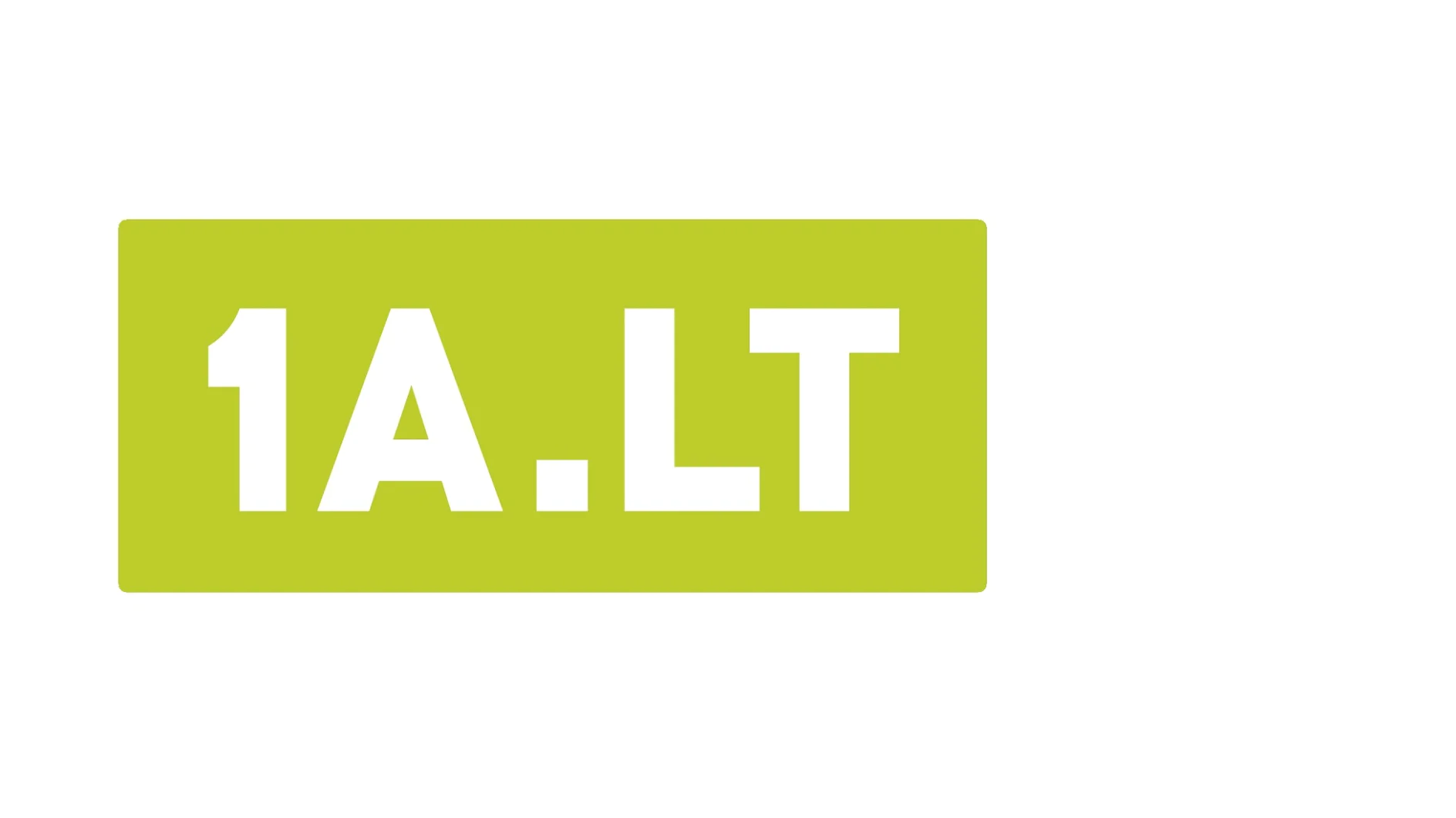Žalias stačiakampio formos logotipas su tekstu „1A.LT“ baltomis didžiosiomis raidėmis centre. Fonas yra paprastas baltas. Visos nuorodos į lipniuosius gaminius ir juostą yra susijusios tik su tesa juosta. (This text has been generated by AI)
