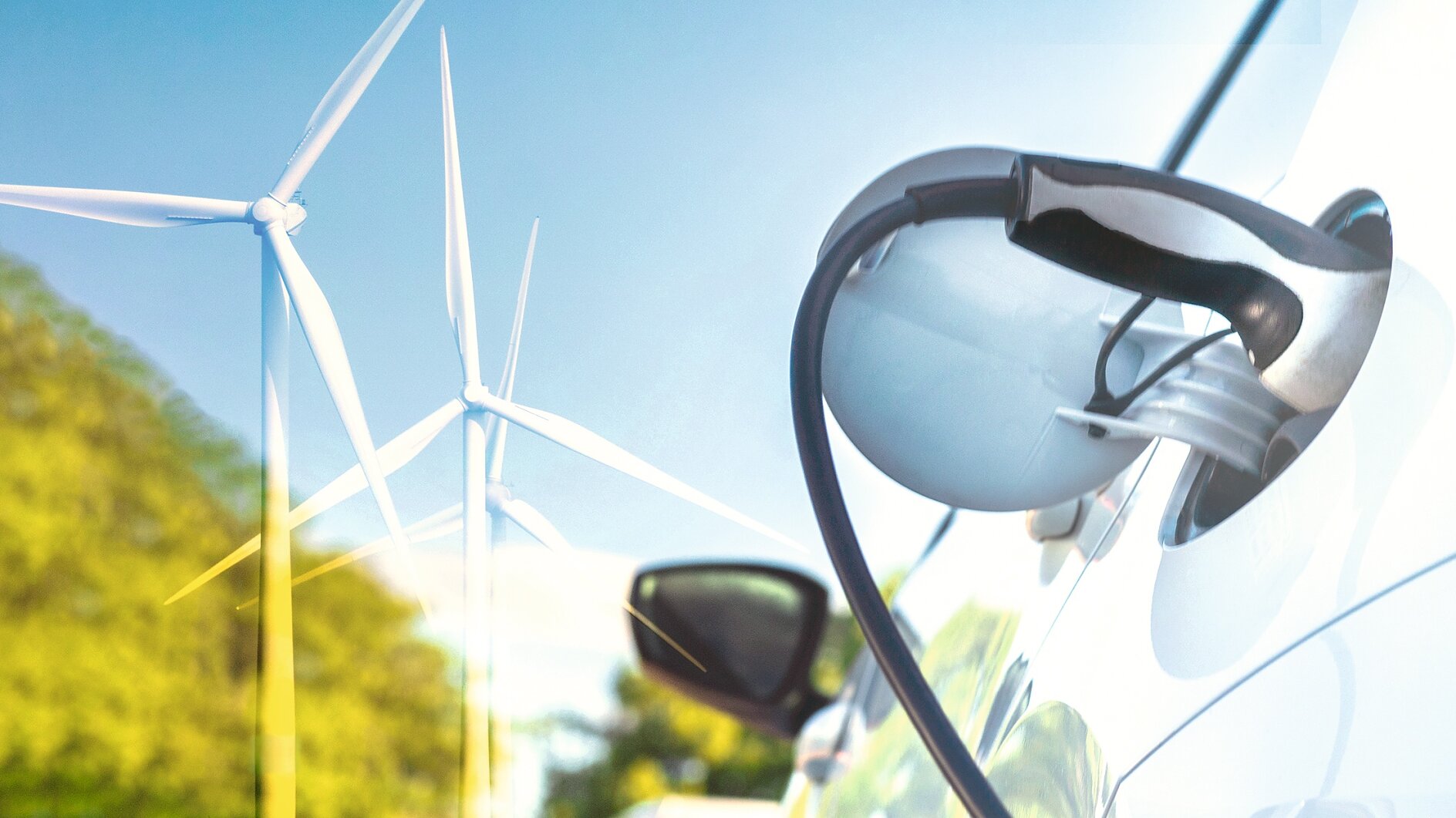 Elektrinio automobilio įkrovimas naudojant elektrą iš vėjo jėgainių