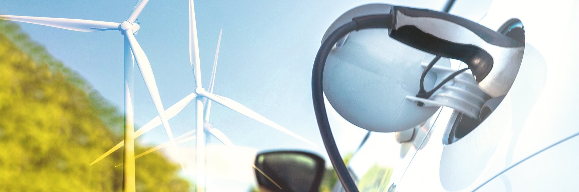 Elektrinio automobilio įkrovimas naudojant elektrą iš vėjo jėgainių