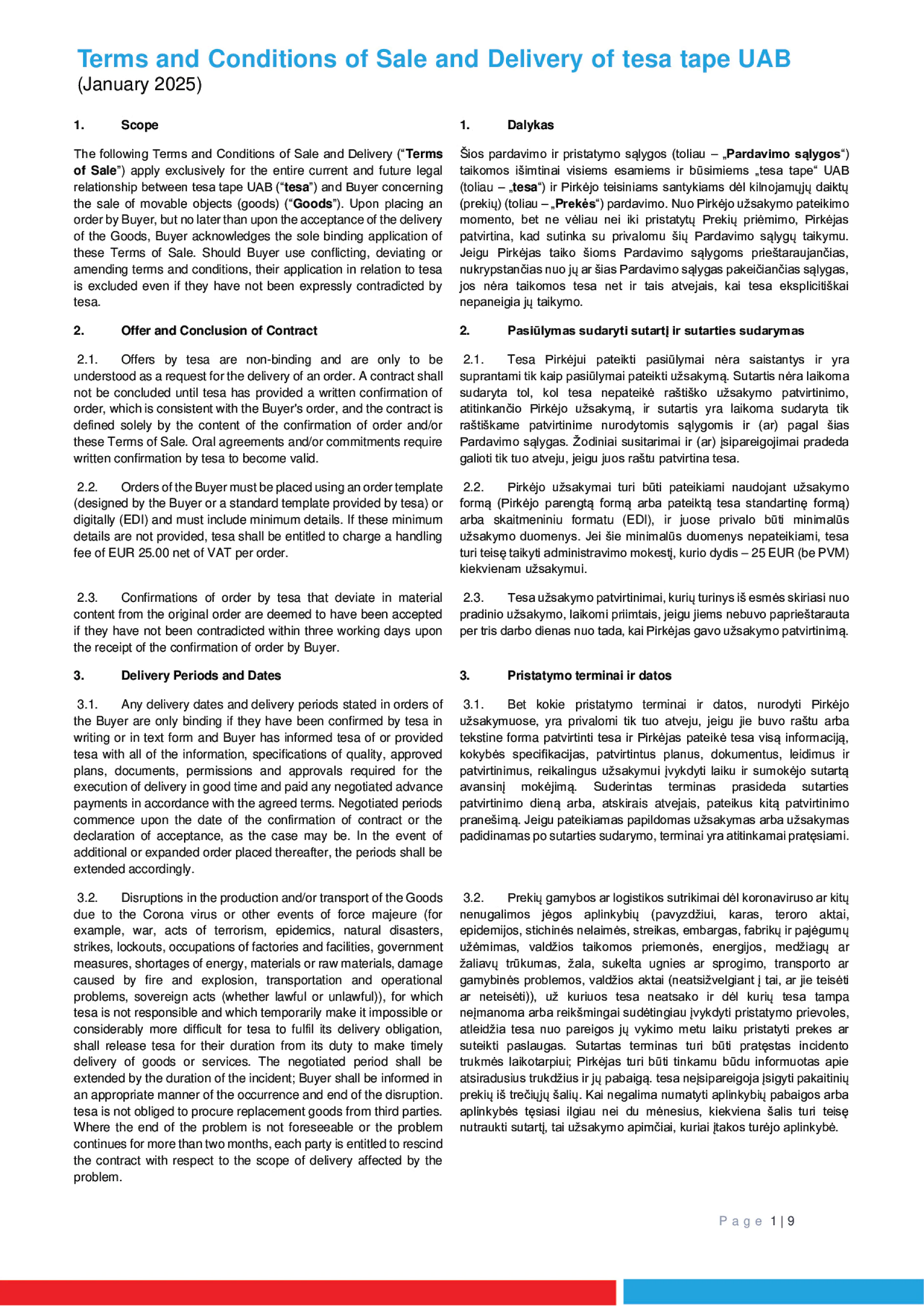 Terms and Conditions of Purchase of tesa tape, UAB