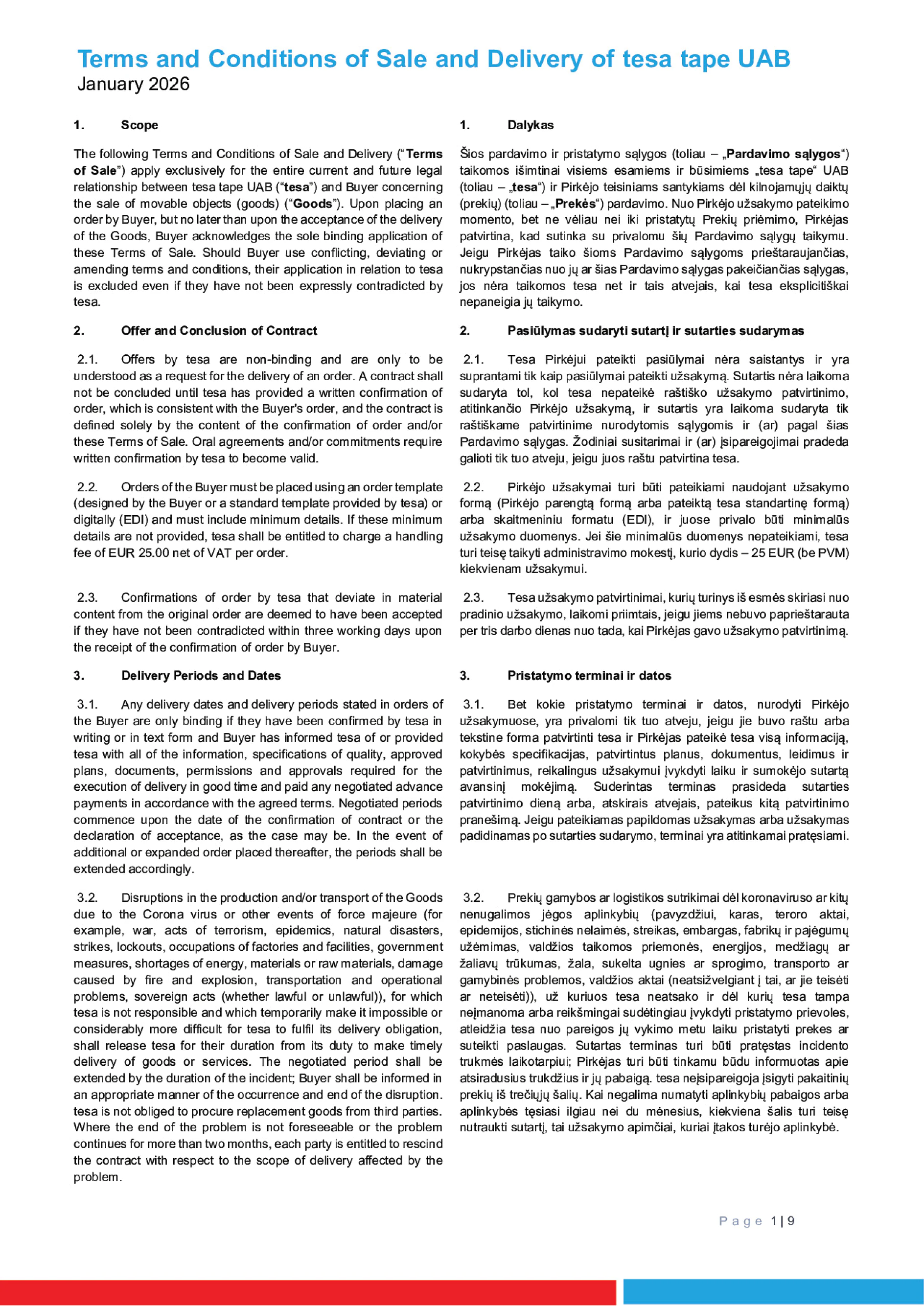 Terms and Conditions of Sale and Delivery (EN/LT) – tesa tape UAB