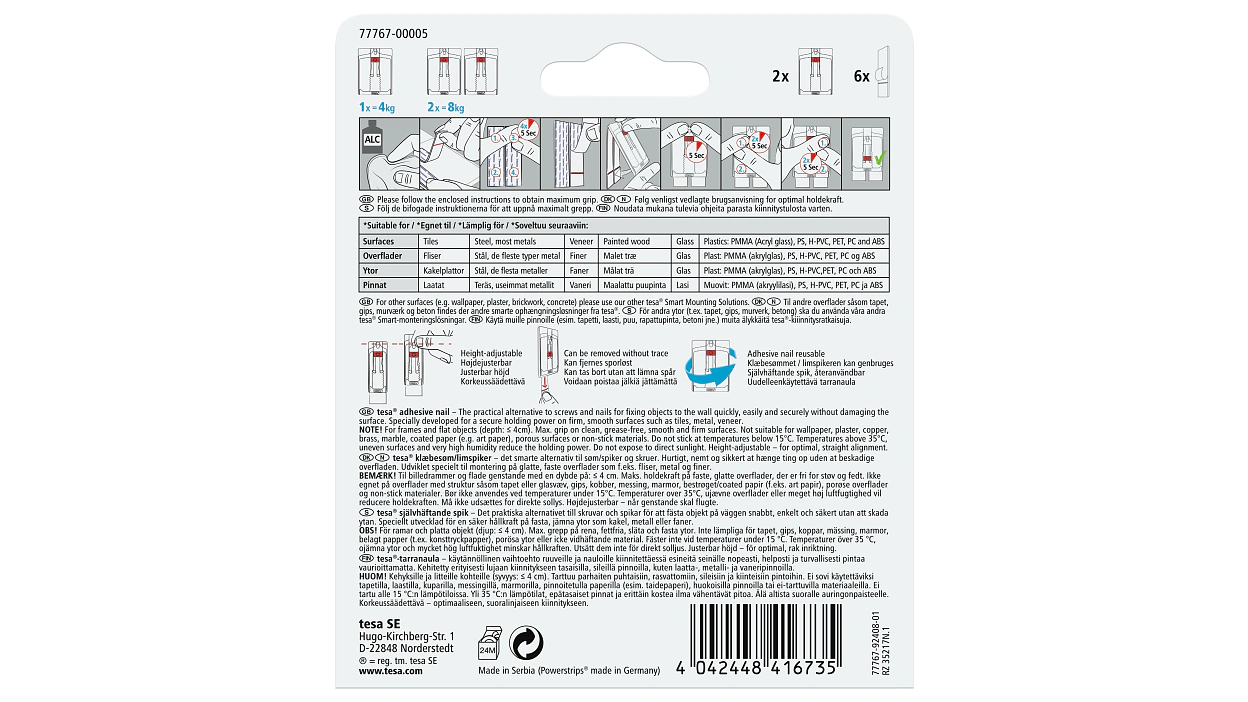 [en-en] tesa Smart Mounting system, adhesive nail for tiles, 2 x 4kg