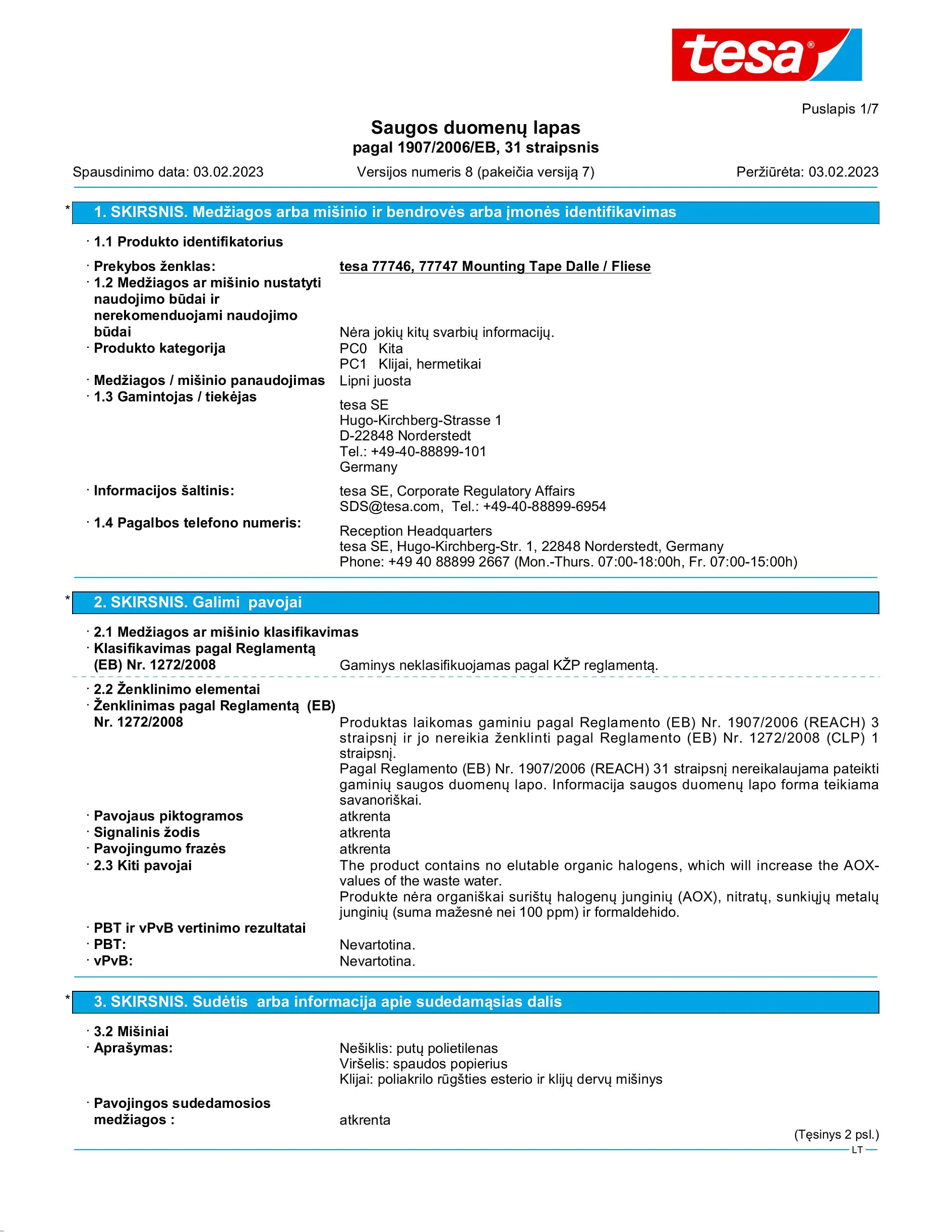 Safety data sheet_tesa® 77746_lt-LT_v8