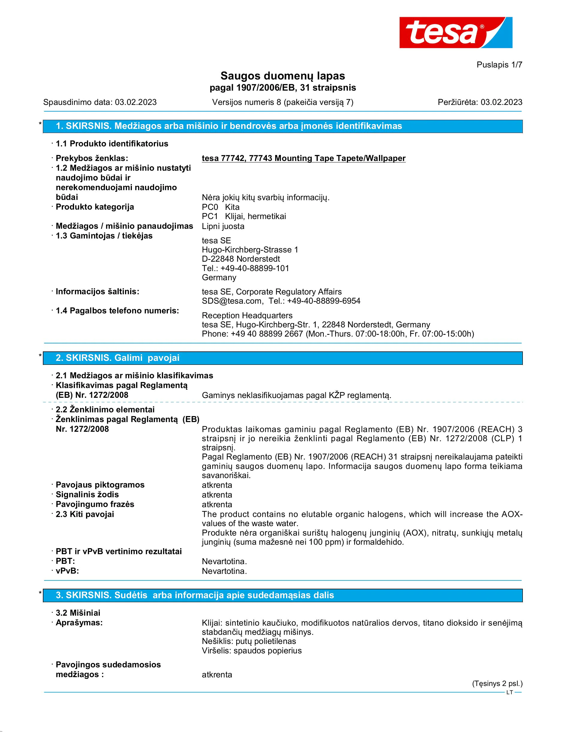 Safety data sheet_tesa® 77742_lt-LT_v8