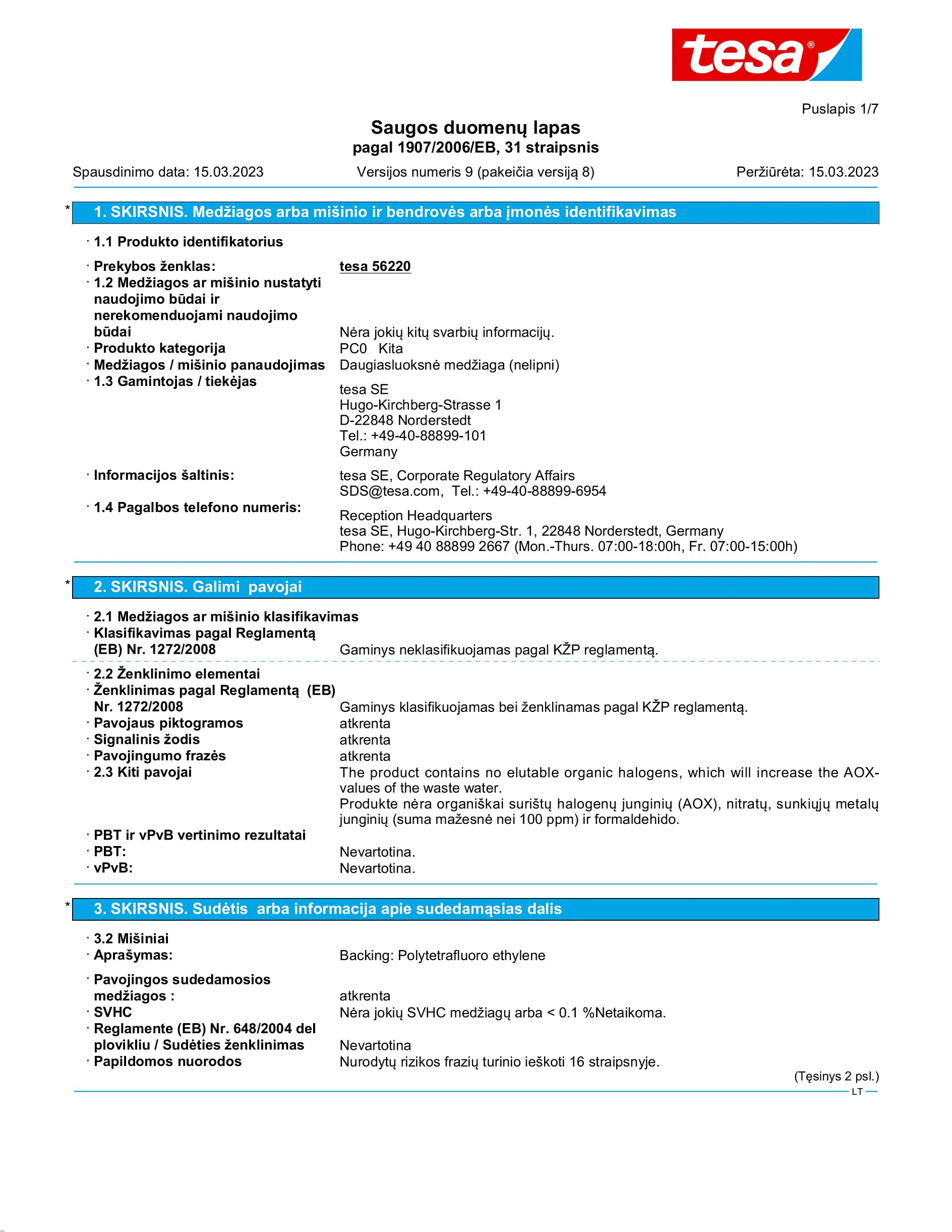 Safety data sheet_tesa® 56220_lt-LT_v9