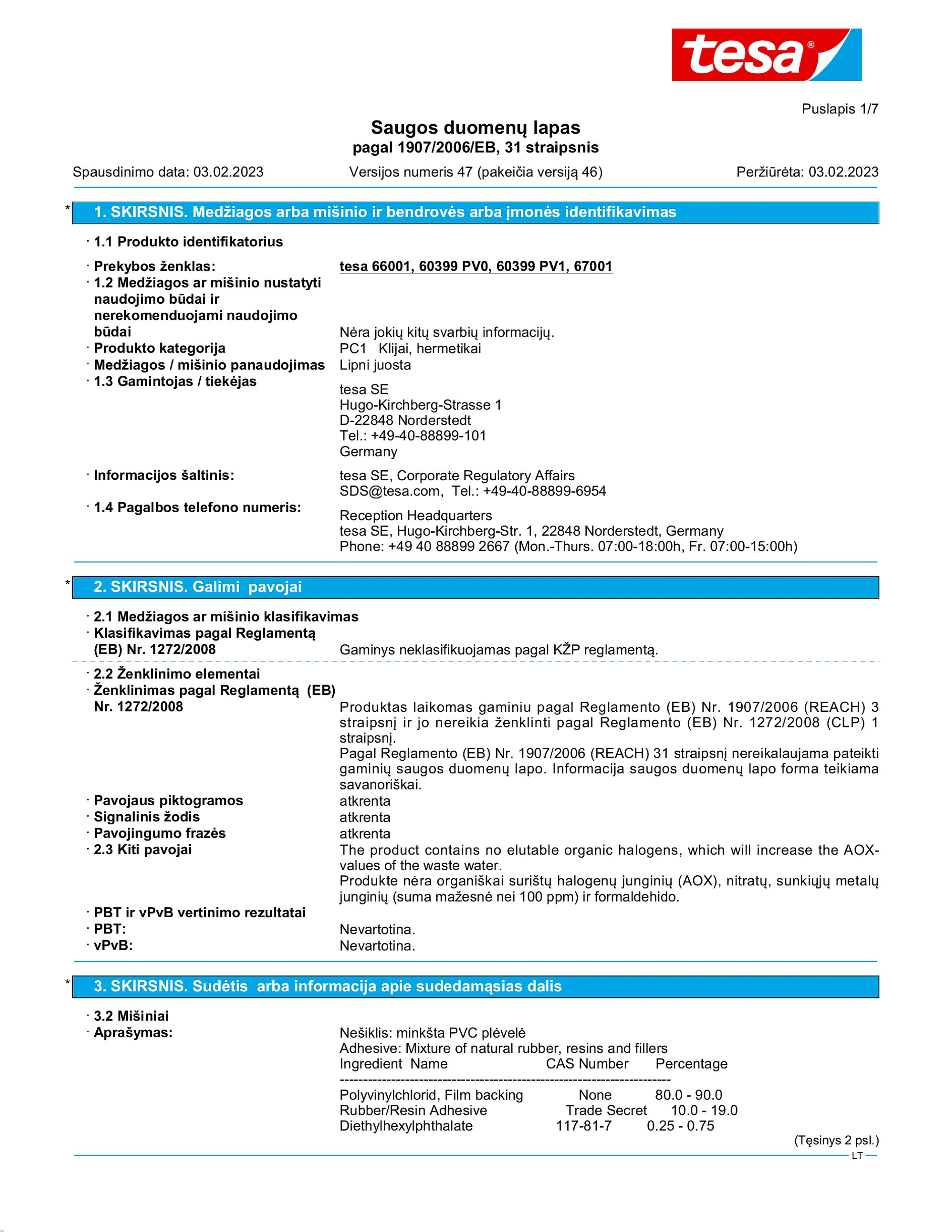 Safety data sheet_tesa® Professional 66001_lt-LT_v47
