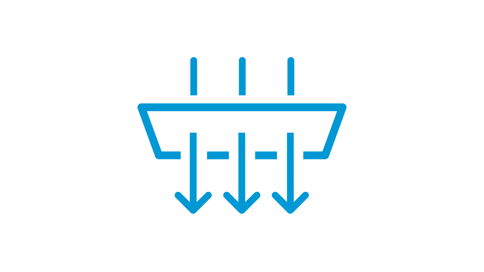 A blue icon depicts a funnel shape with three vertical arrows passing through it, pointing downward. The icon is set against a black background. (This text has been generated by AI)