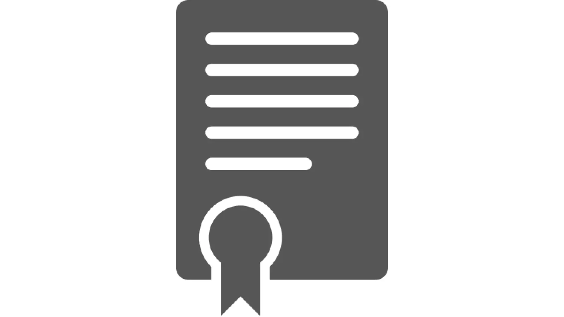 A grayscale icon of a certificate with several horizontal lines representing text. A ribbon is attached at the bottom center, indicating it is a document of achievement or authorization. (This text has been generated by AI)