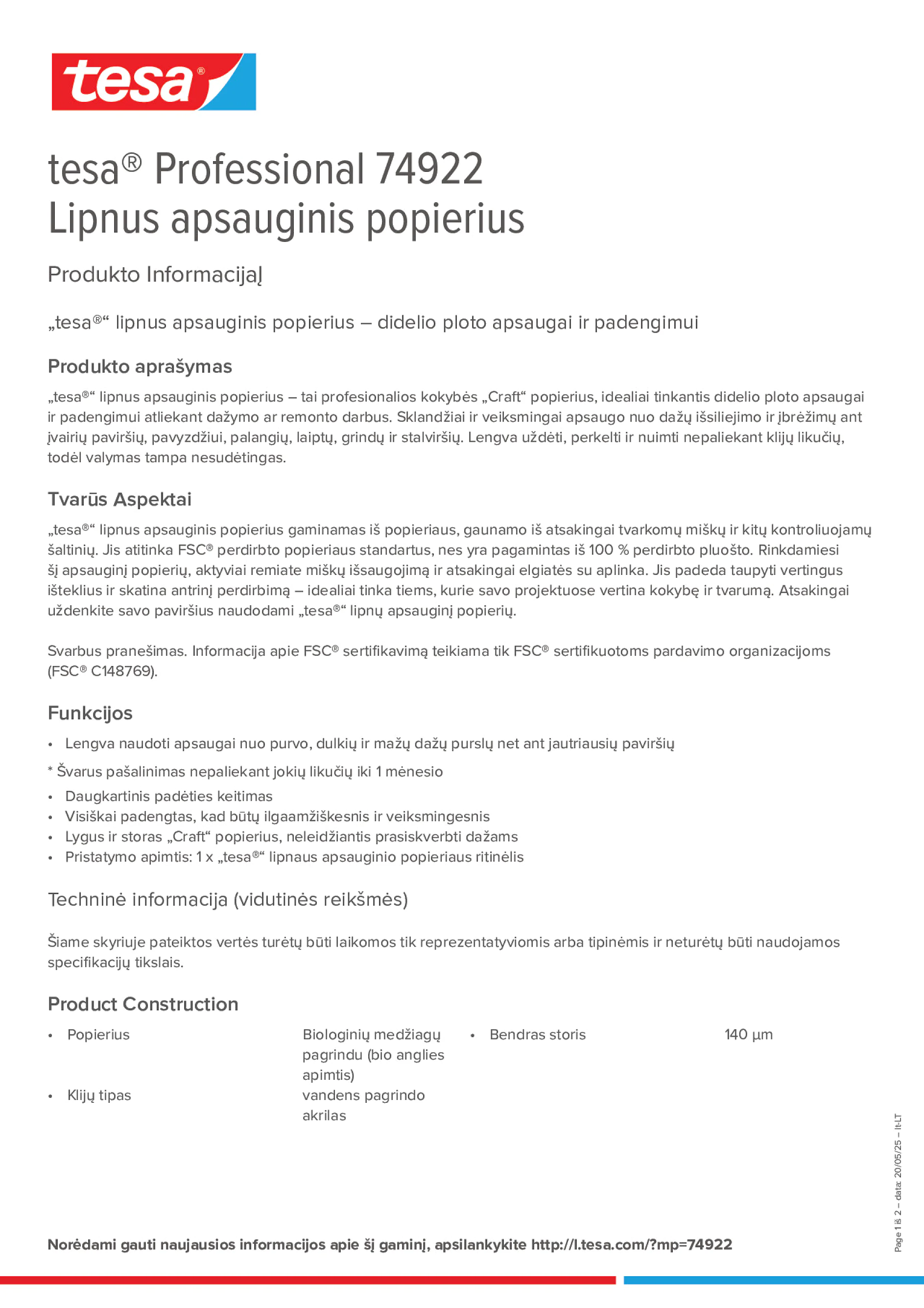 Product information_tesa® Professional 74922_lt-LT