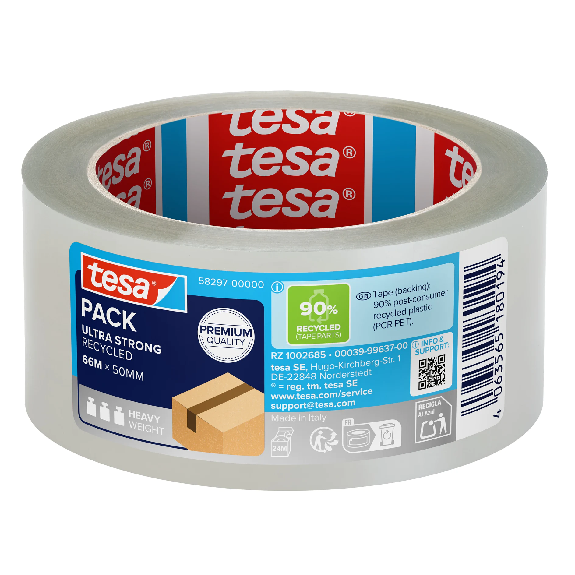 tesa pack ultra strong adhesive tape roll with 50mm width and 66m length, designed for secure packaging and sealing boxes. (This text has been generated by AI)