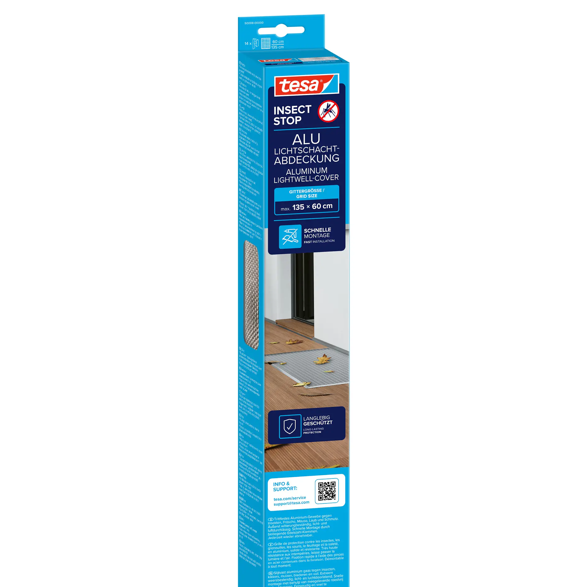 tesa insect stop aluminum window sealing strip packaging with product visible, designed for indoor use to block insects and drafts (This text has been generated by AI)