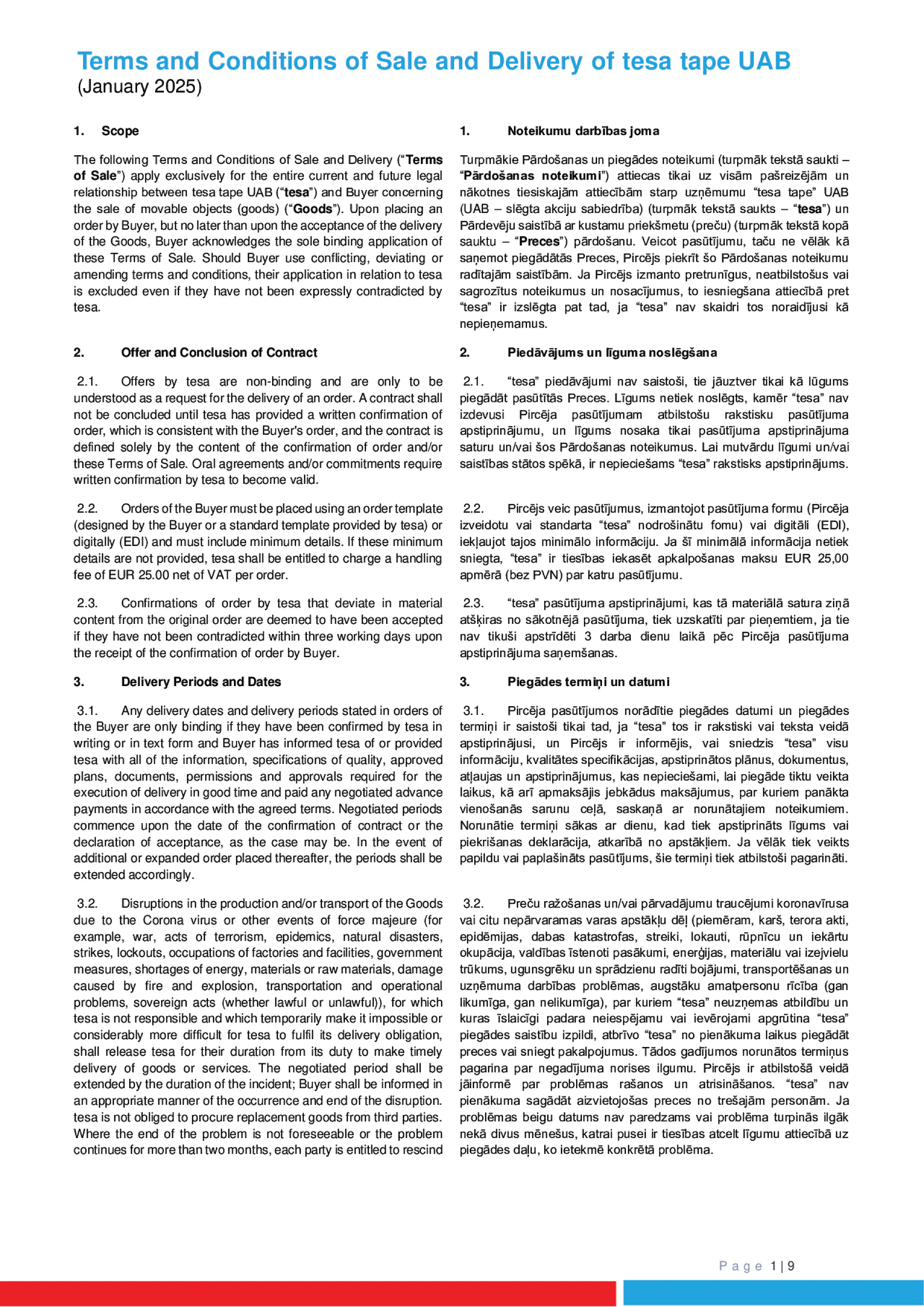 tesa tape UAB Pārdošanas un piegādes noteikumi LV