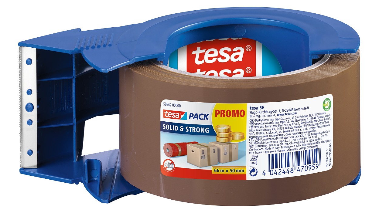 [en-en] tesapack solid &amp; strong, 66m x 50mm, brown + Dispenser