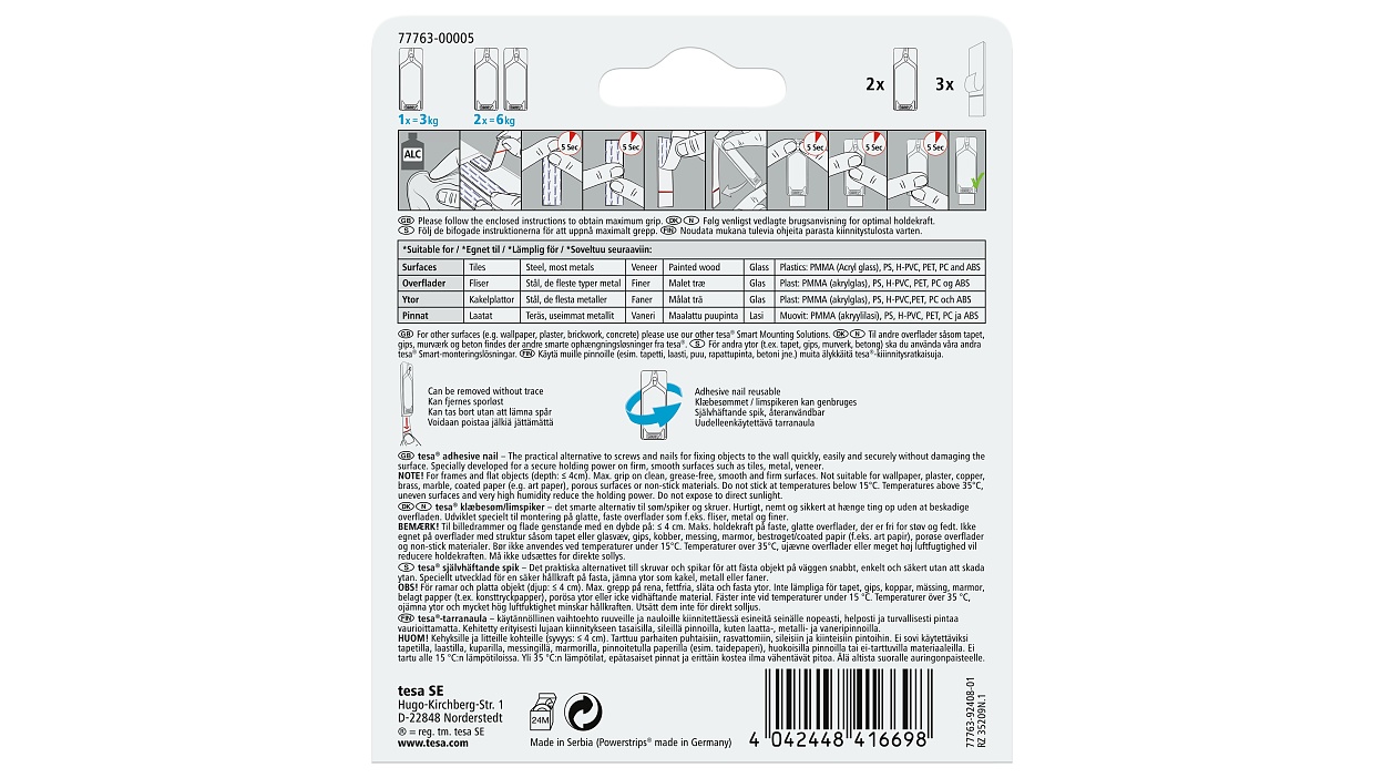 [en-en] tesa Smart Mounting system, adhesive nail for tiles, 2 x 3kg