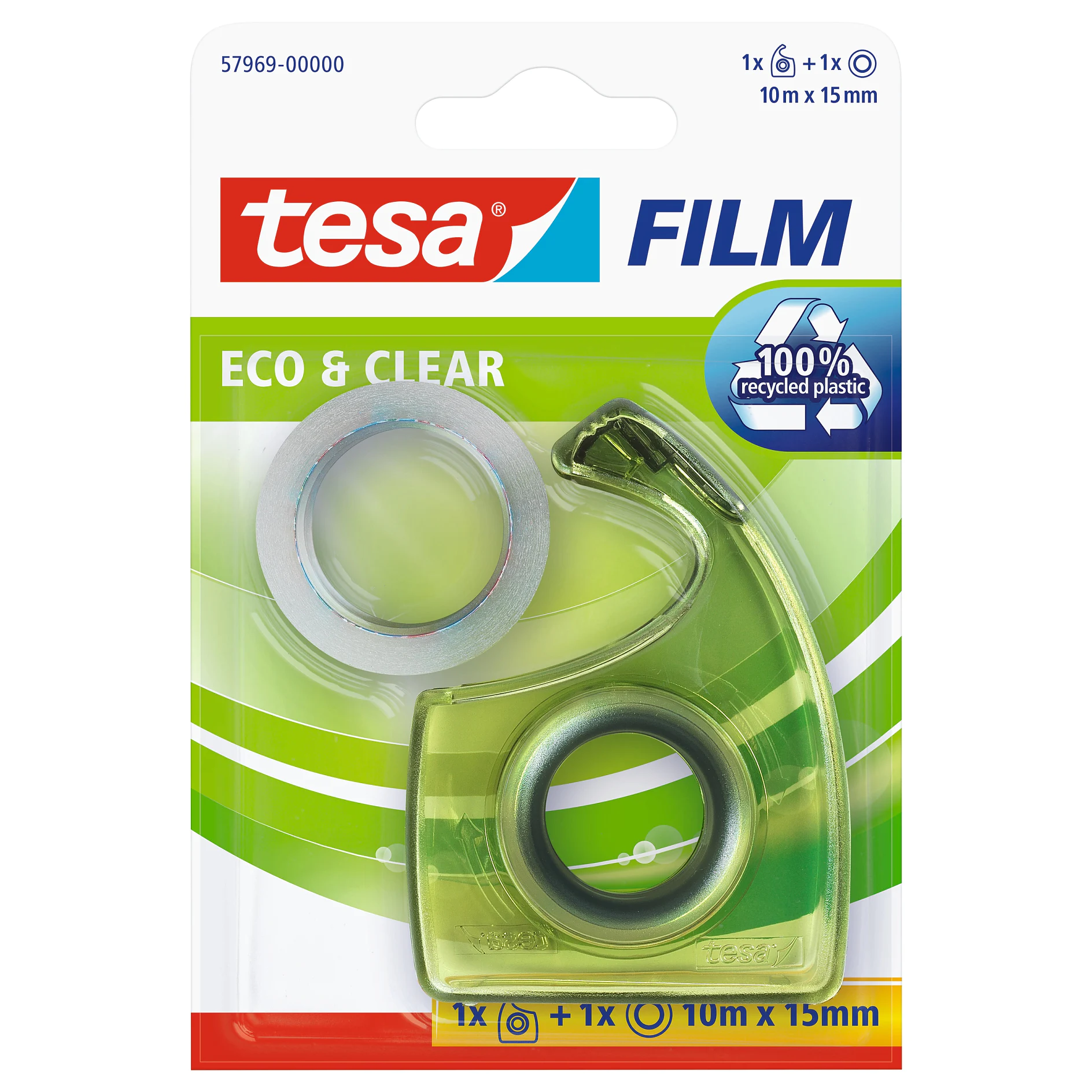 [en-en] 1 x tesafilm Eco&amp;Clear 10m x 15mm + Hand Dispenser, Green, Blister