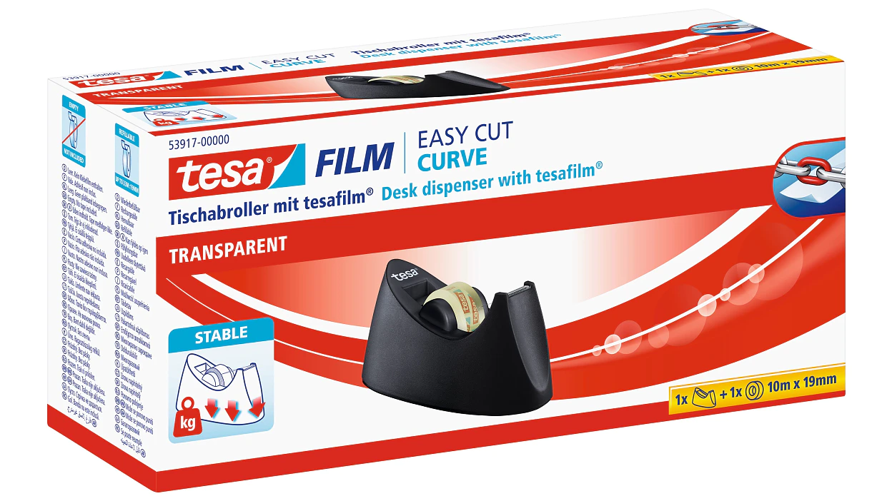 [en-en] 1 x tesafilm Transparent 10m x 19mm + Curve Dispenser, Folding Box