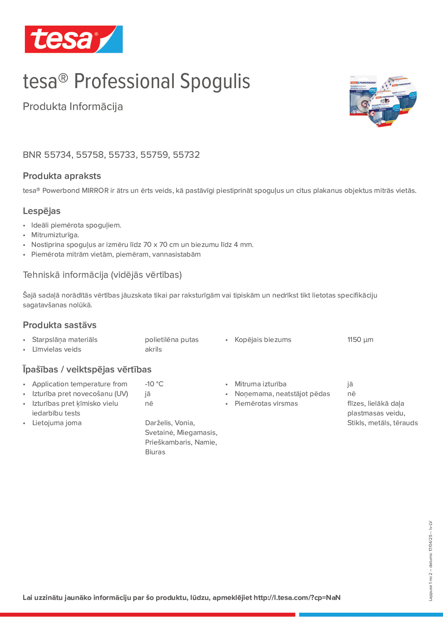 Product information_tesa® Professional 55733_lv-LV