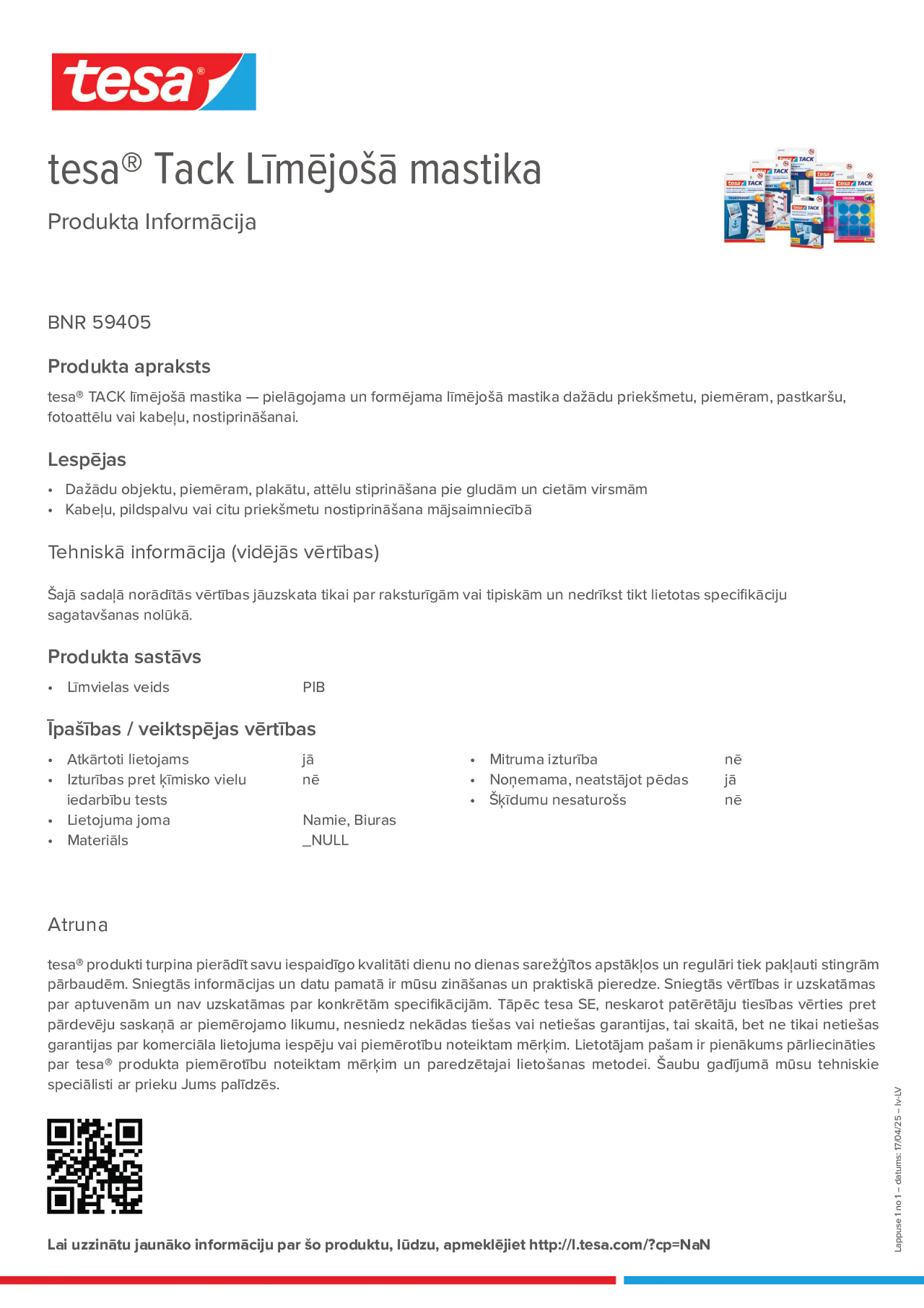 Product information_tesa® Tack 59405_lv-LV