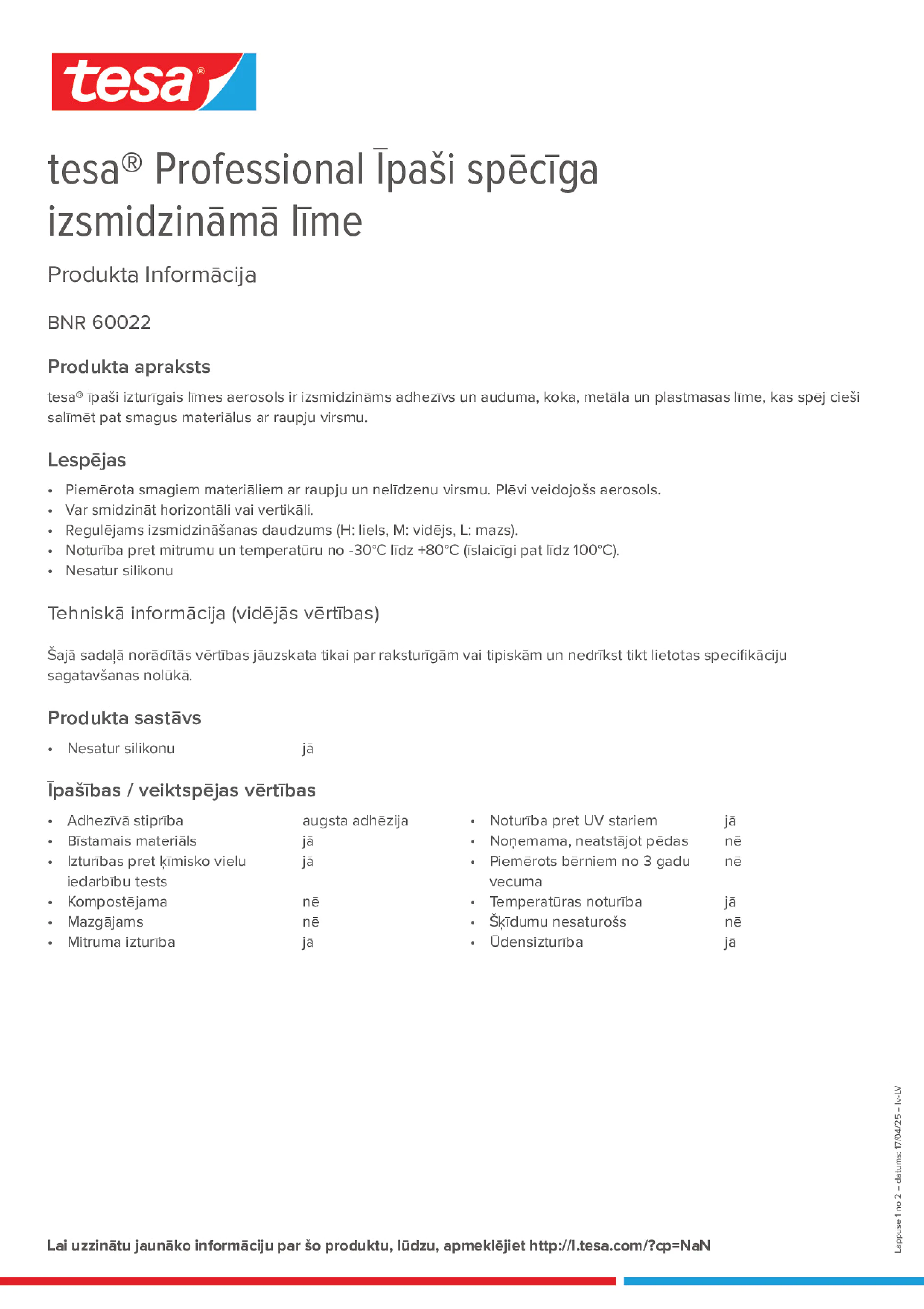 Product information_tesa® Professional 60022_lv-LV