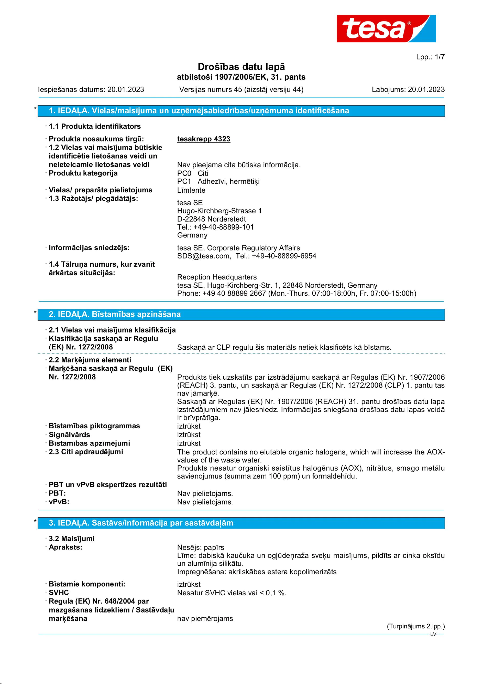 Safety data sheet_tesa® Professional 04323_lv-LV_v45