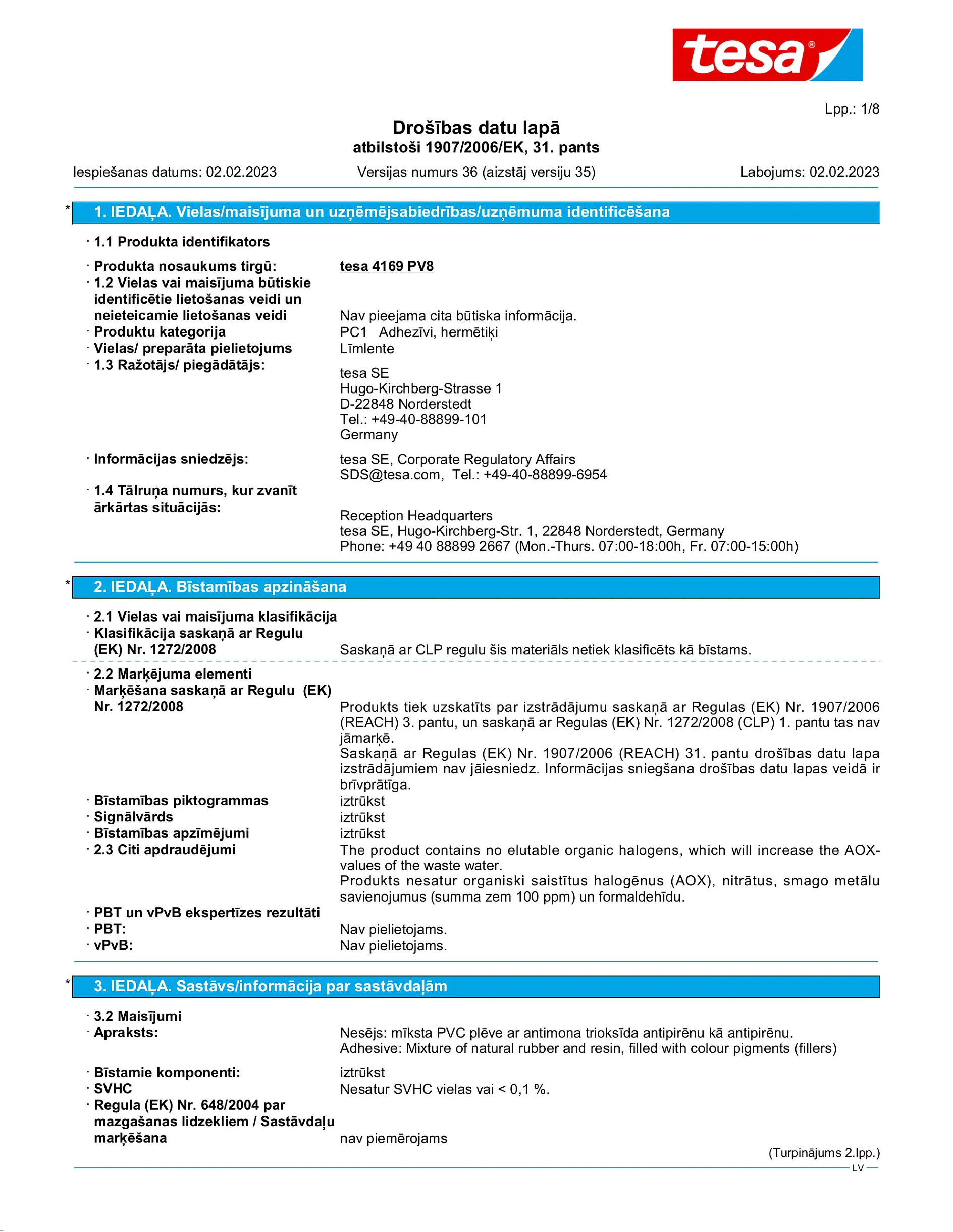 Safety data sheet_tesa® Professional 4169_lv-LV_v36