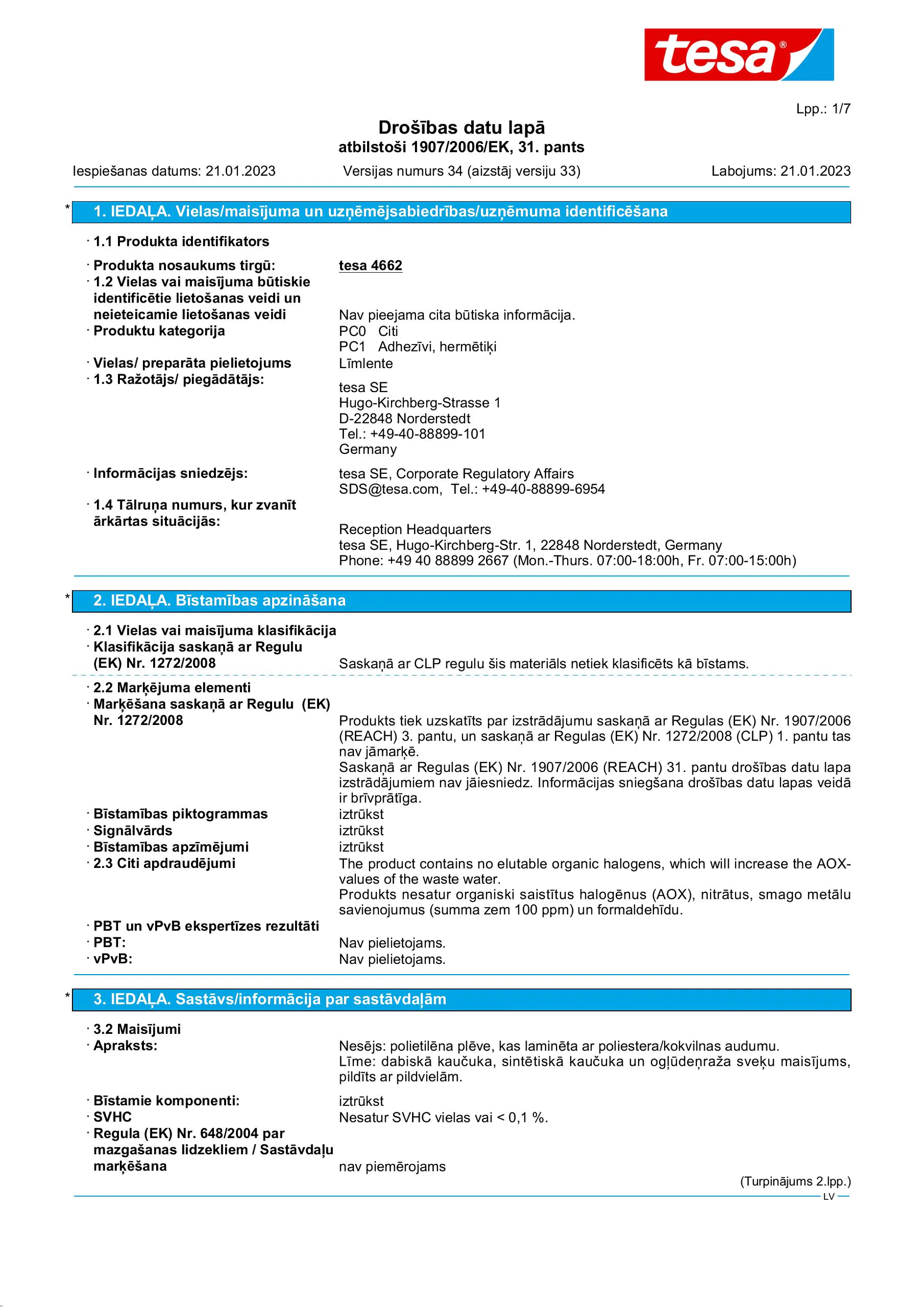 Safety data sheet_tesa® Professional 4662_lv-LV_v34