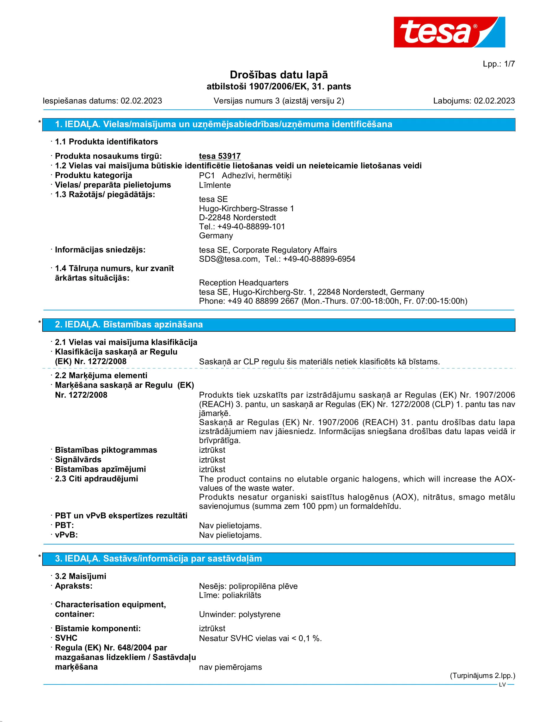 Safety data sheet_tesa® Easy Cut 53918_lv-LV_v3