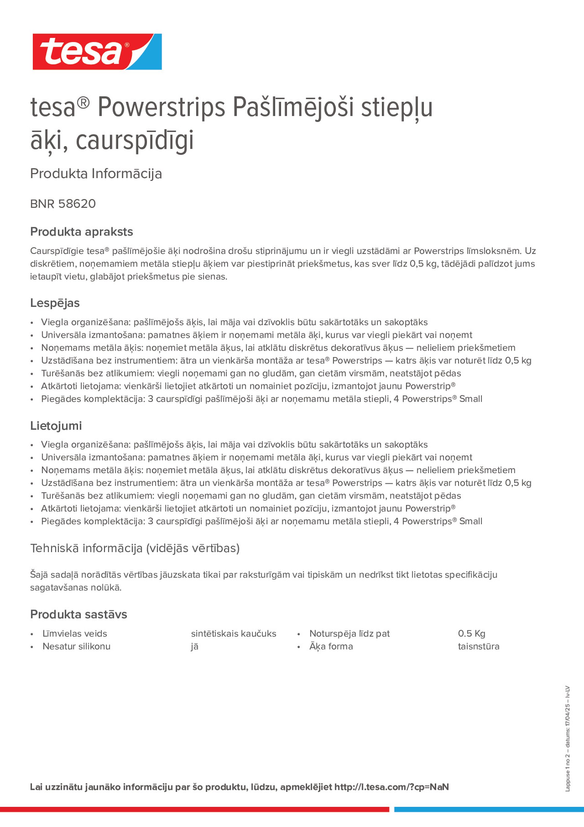 Product information_tesa® Powerstrips 58620_lv-LV