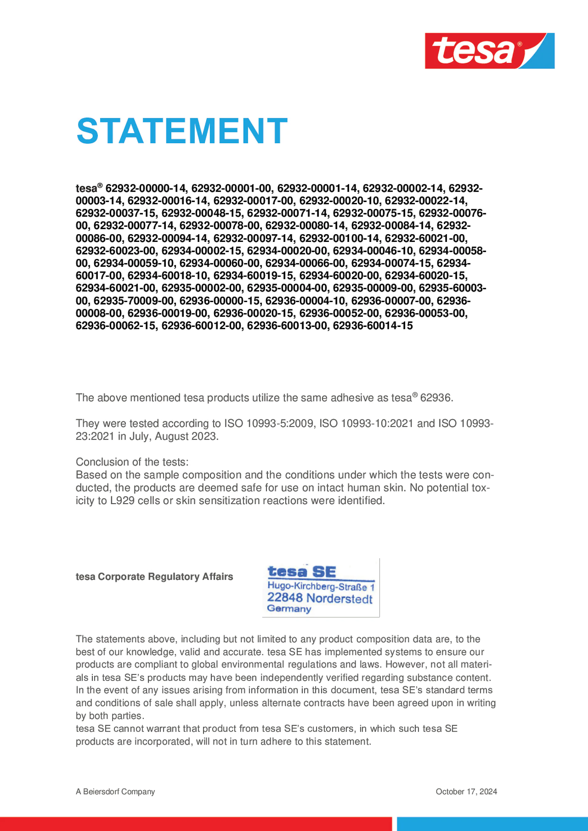 tesa 6293x Family Skin contact - statement