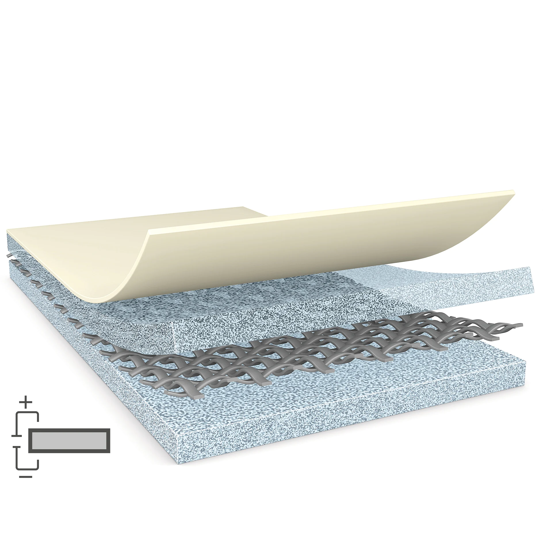 tesa adhesive tape layers showing transparent top film, adhesive layer, and fabric backing on white background (This text has been generated by AI)