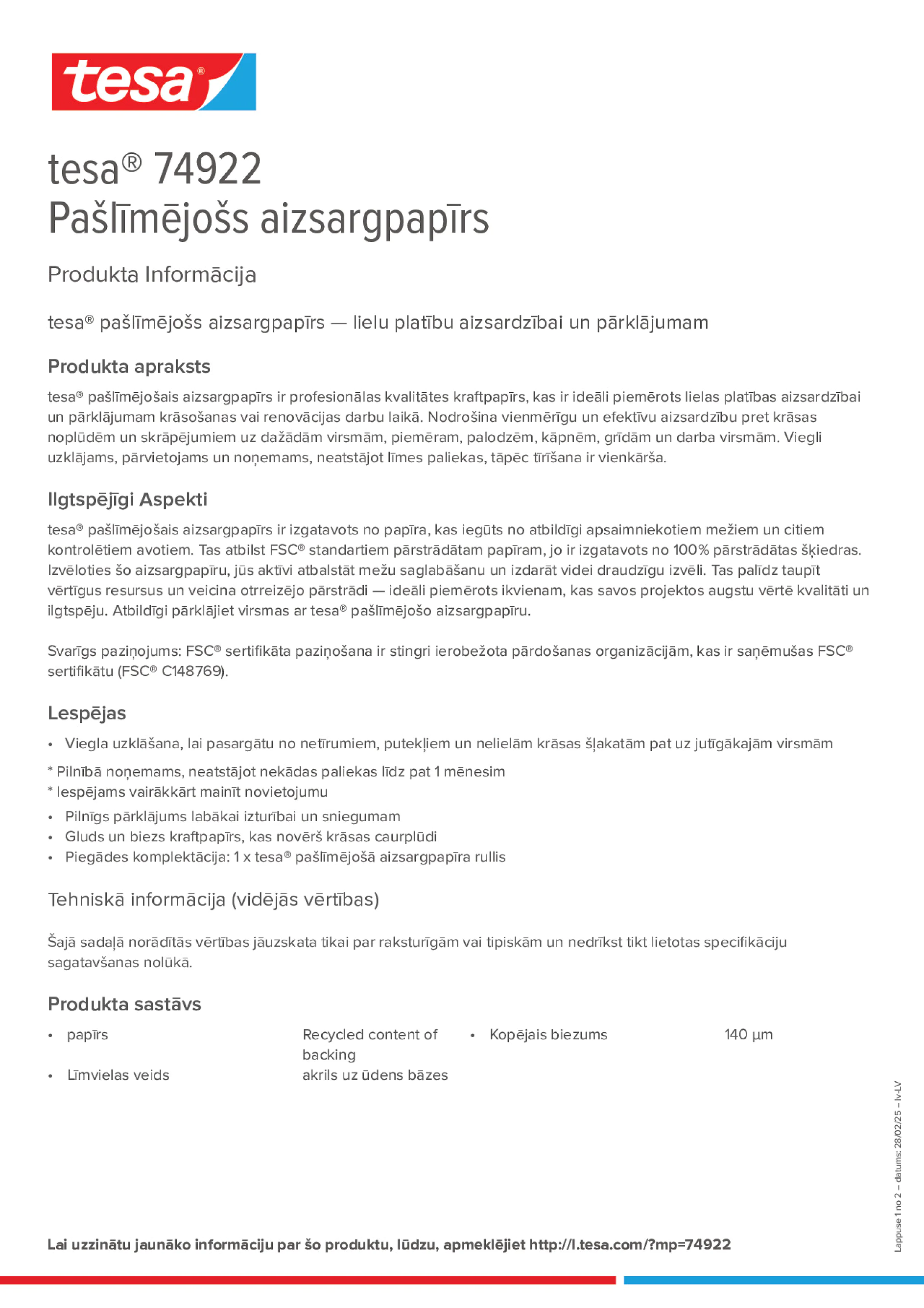 Product information_tesa® 74922_lv-LV