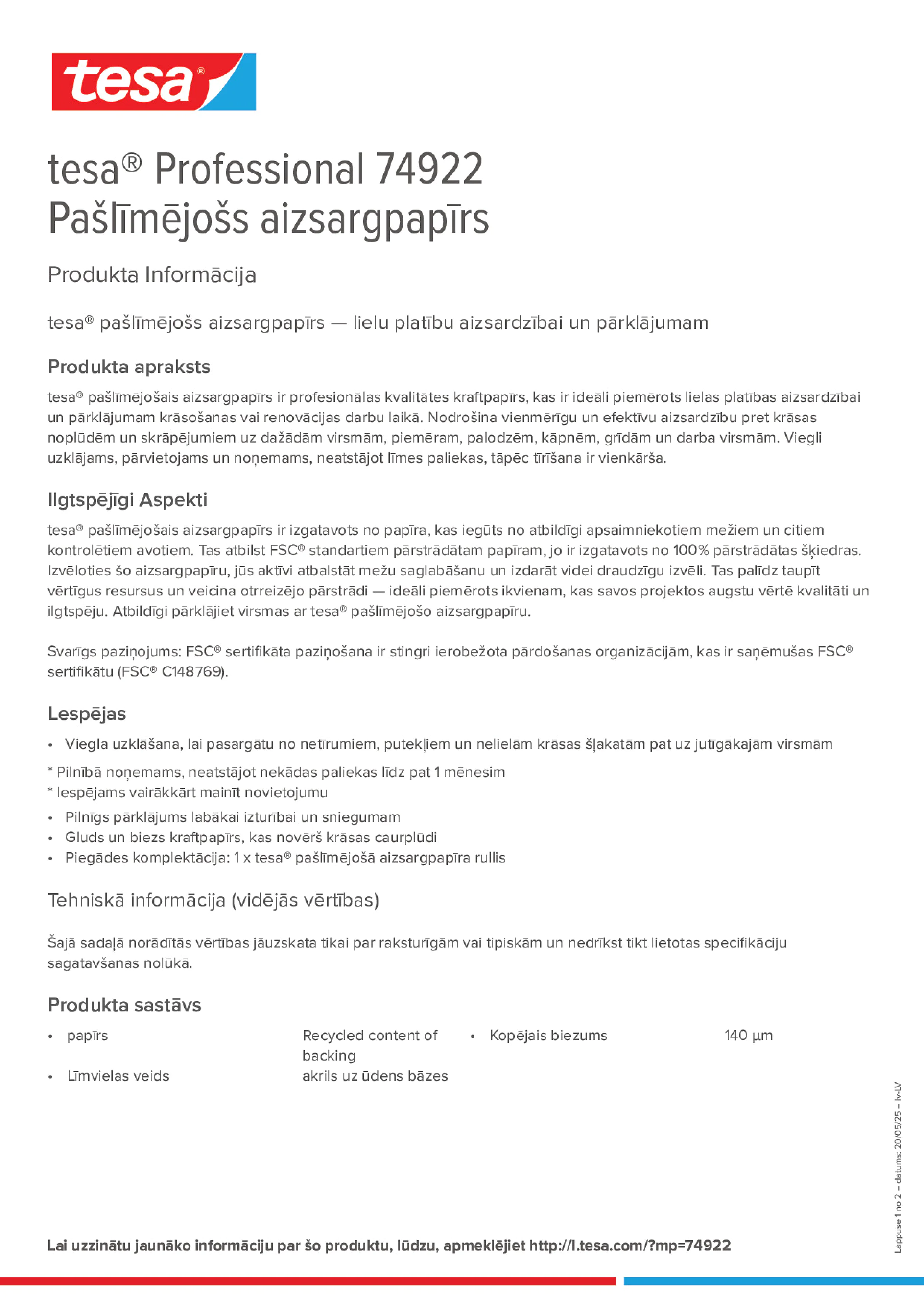 Product information_tesa® Professional 74922_lv-LV