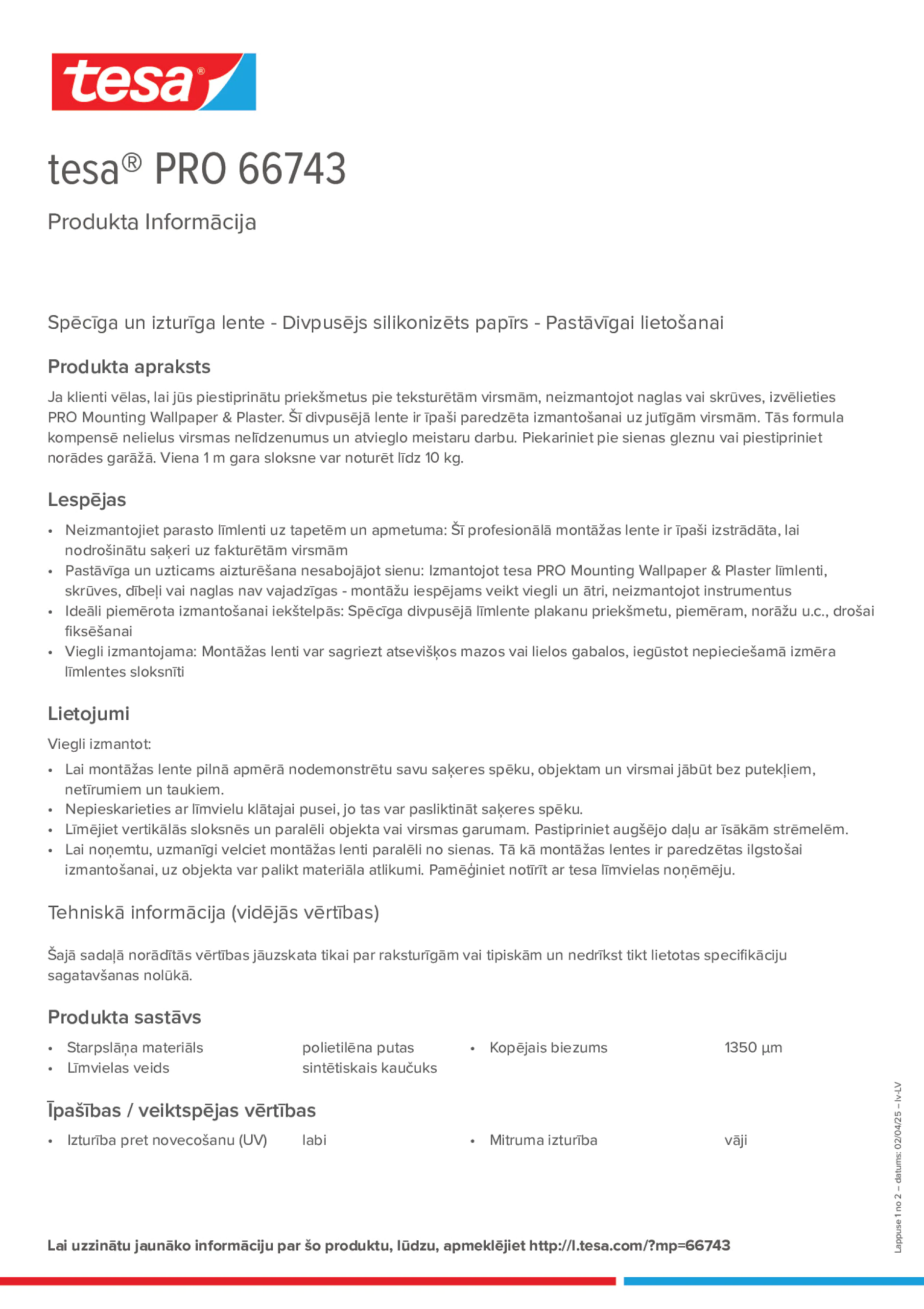 Product information_tesa® PRO 66743_lv-LV