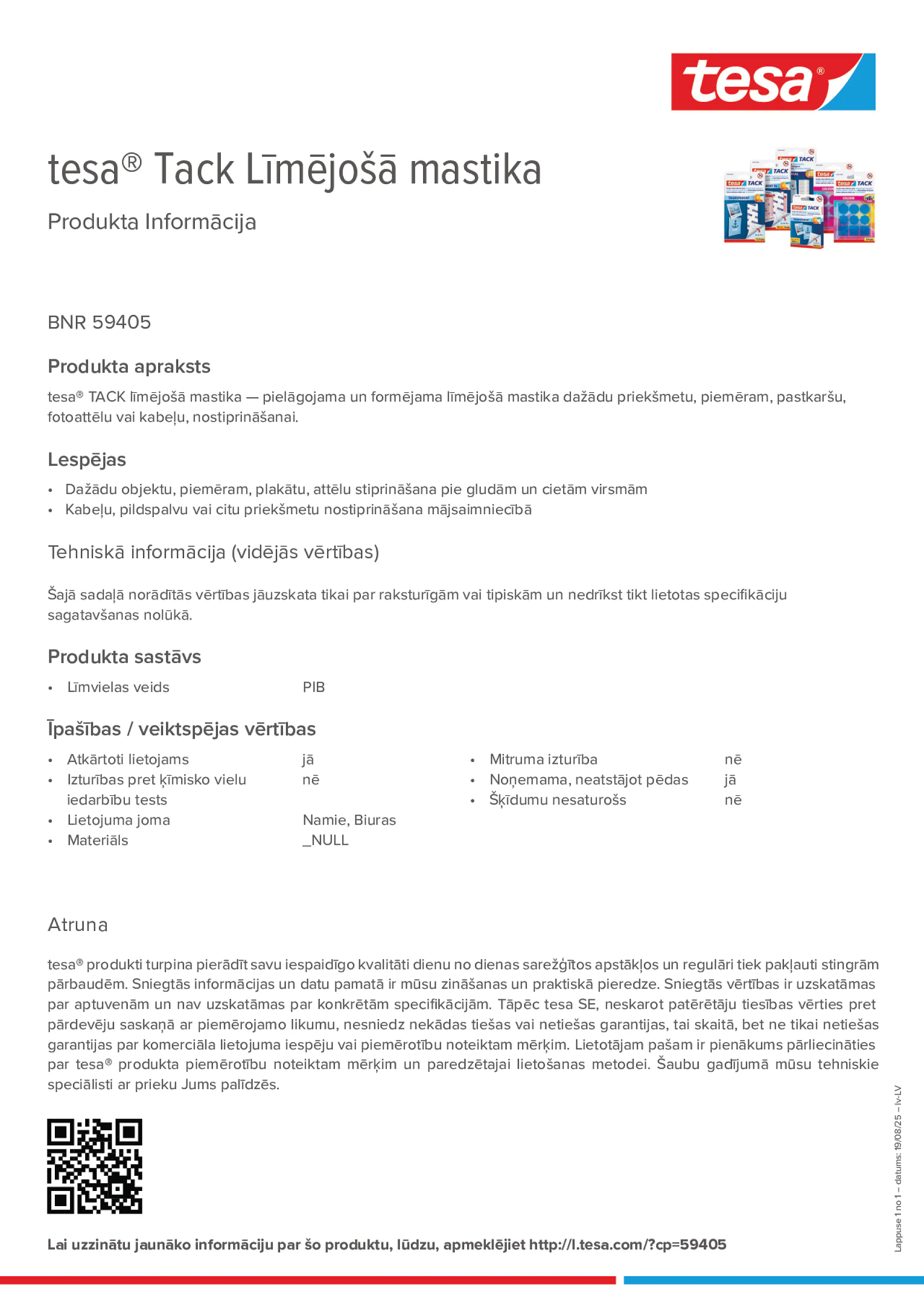 Product information_tesa® Tack 59405_lv-LV