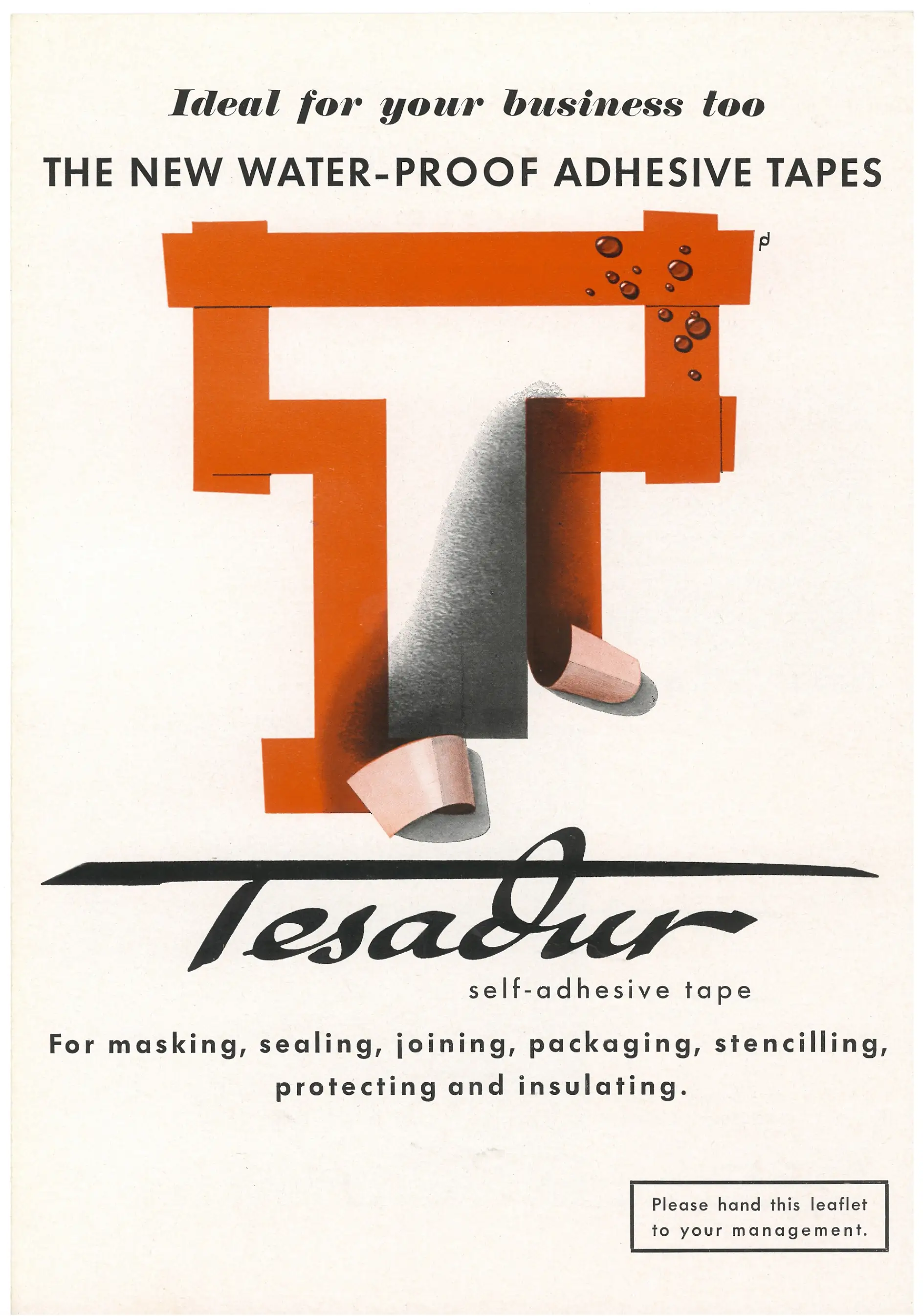 tesa reklamerede for sin vandtætte Tesadur-tape i USA i 1953.