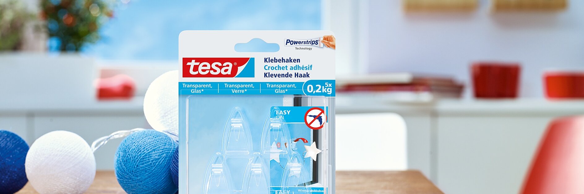 Sådan bruger du tesa® Klæbekrog til transparente overflader og glas 0,2 kg