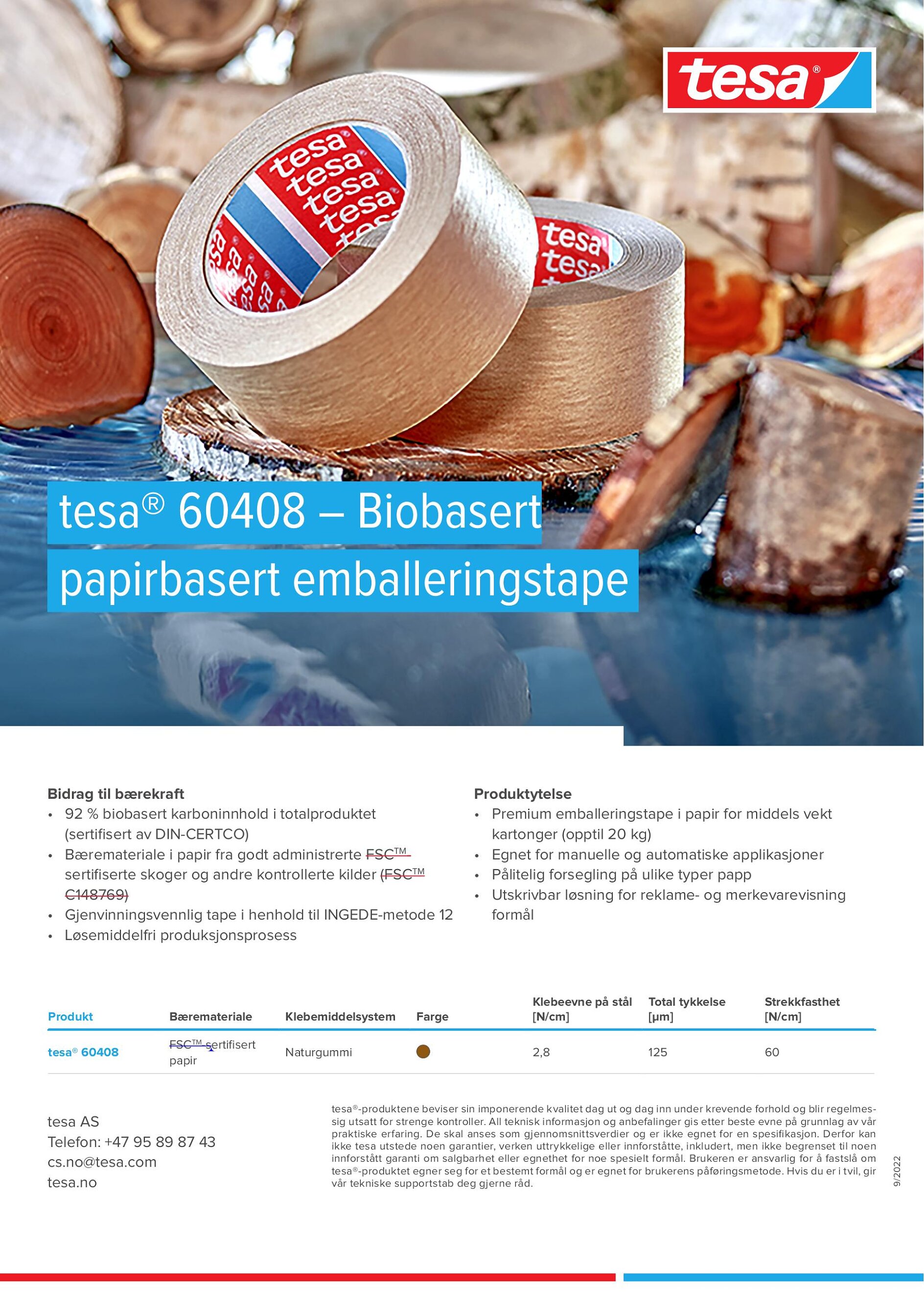 tesa 60408 Biobasert papirbasert emballeringstape