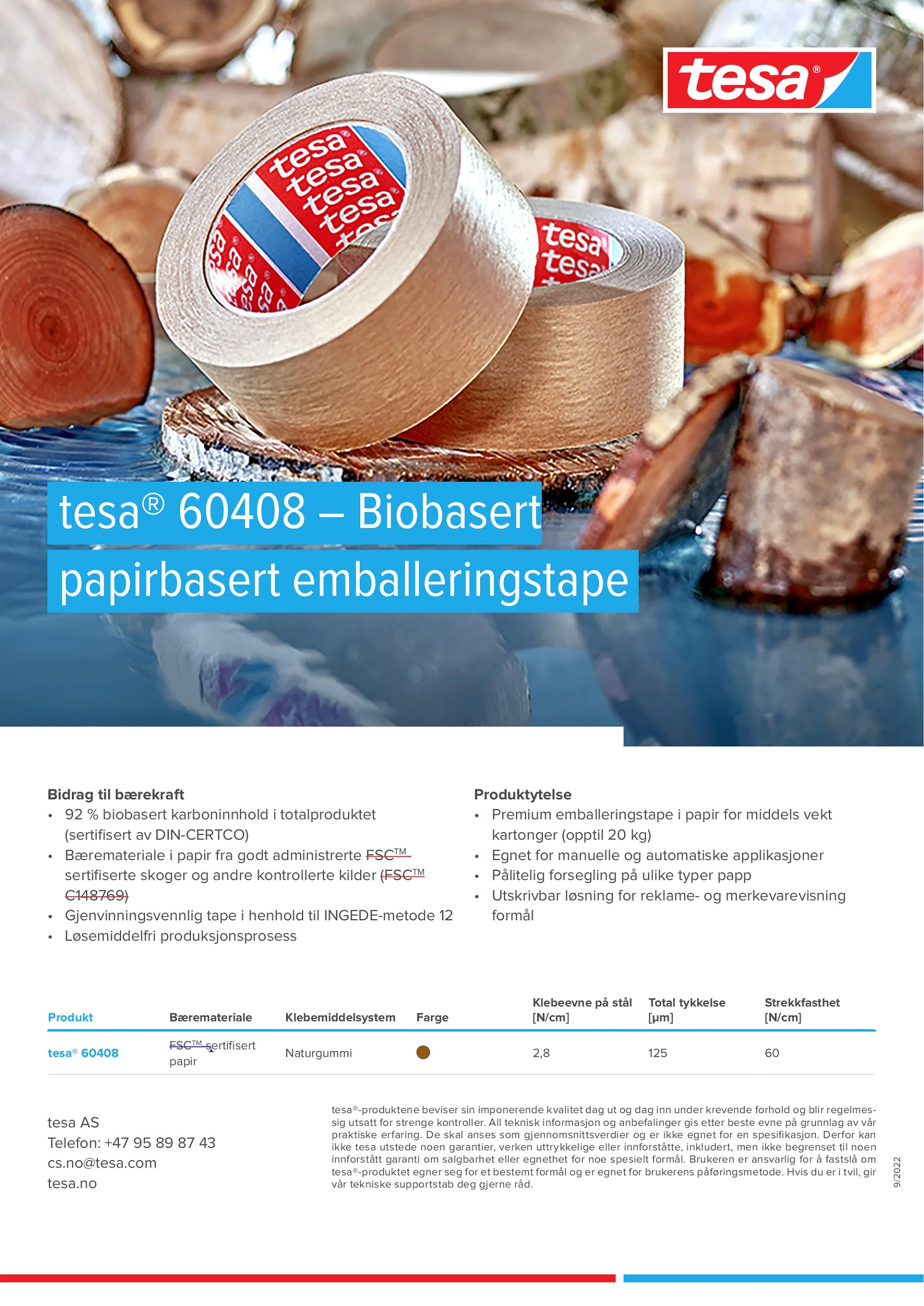 tesa 60408 Biobasert papirbasert emballeringstape