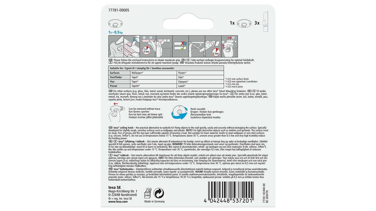[en-en] tesa Smart Mounting System Ceiling hook&nbsp;0.5kg