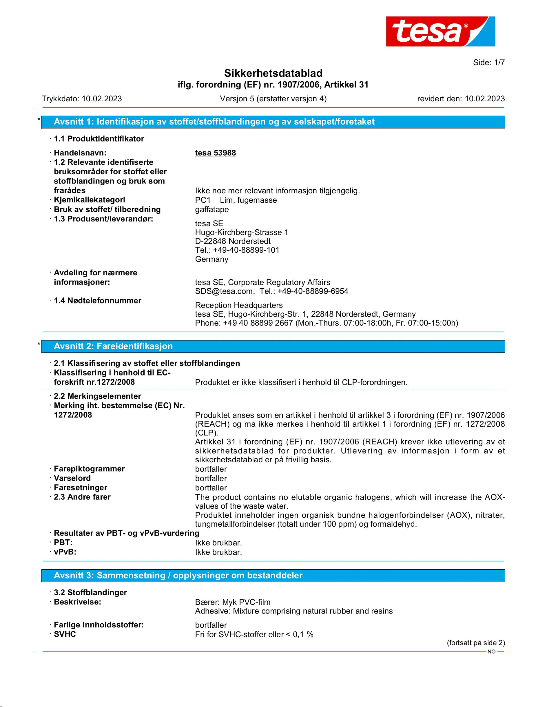 Safety data sheet_tesa® 5495_nb-NO_v5