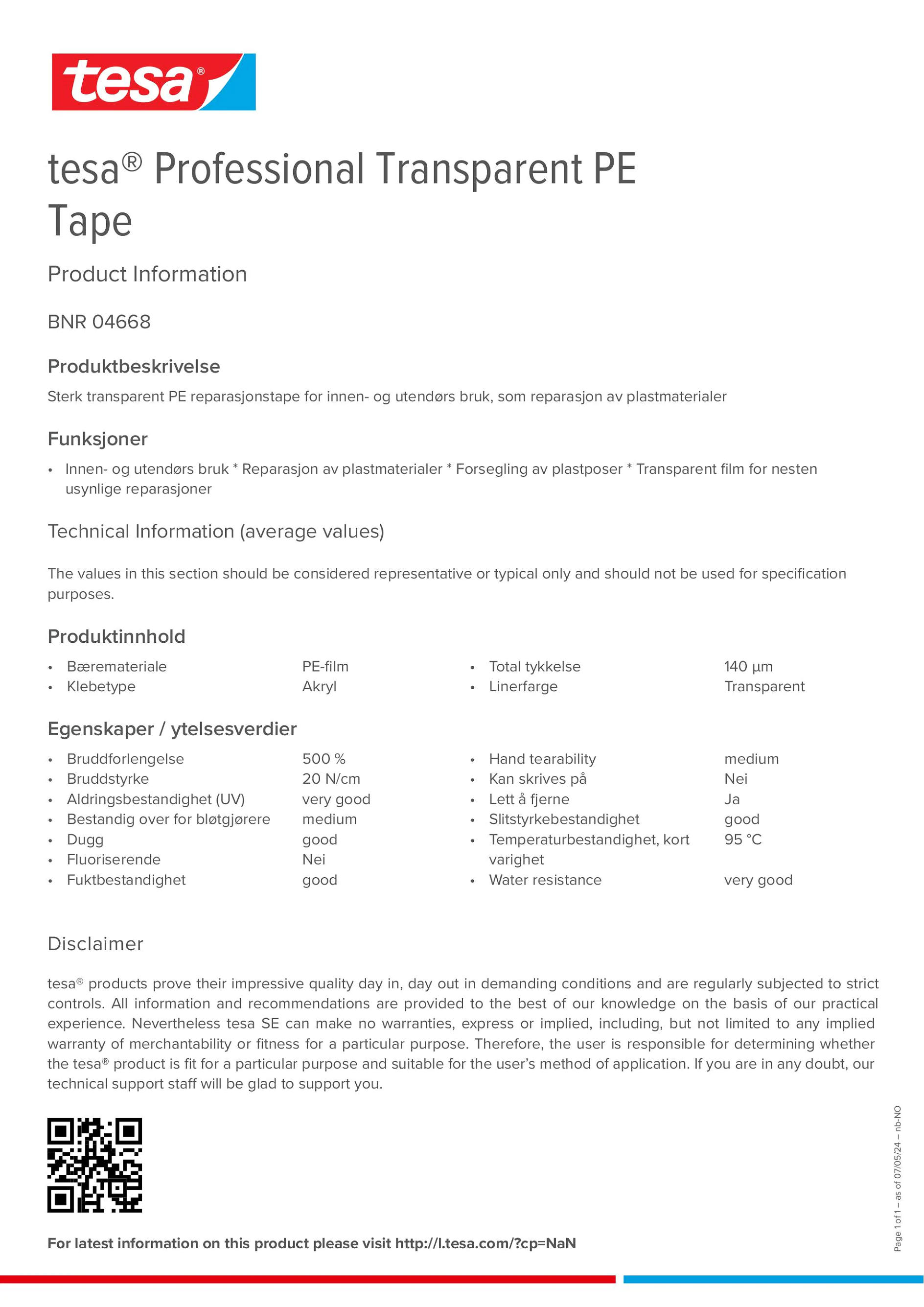 Product information_tesa® Professional 04668_nb-NO