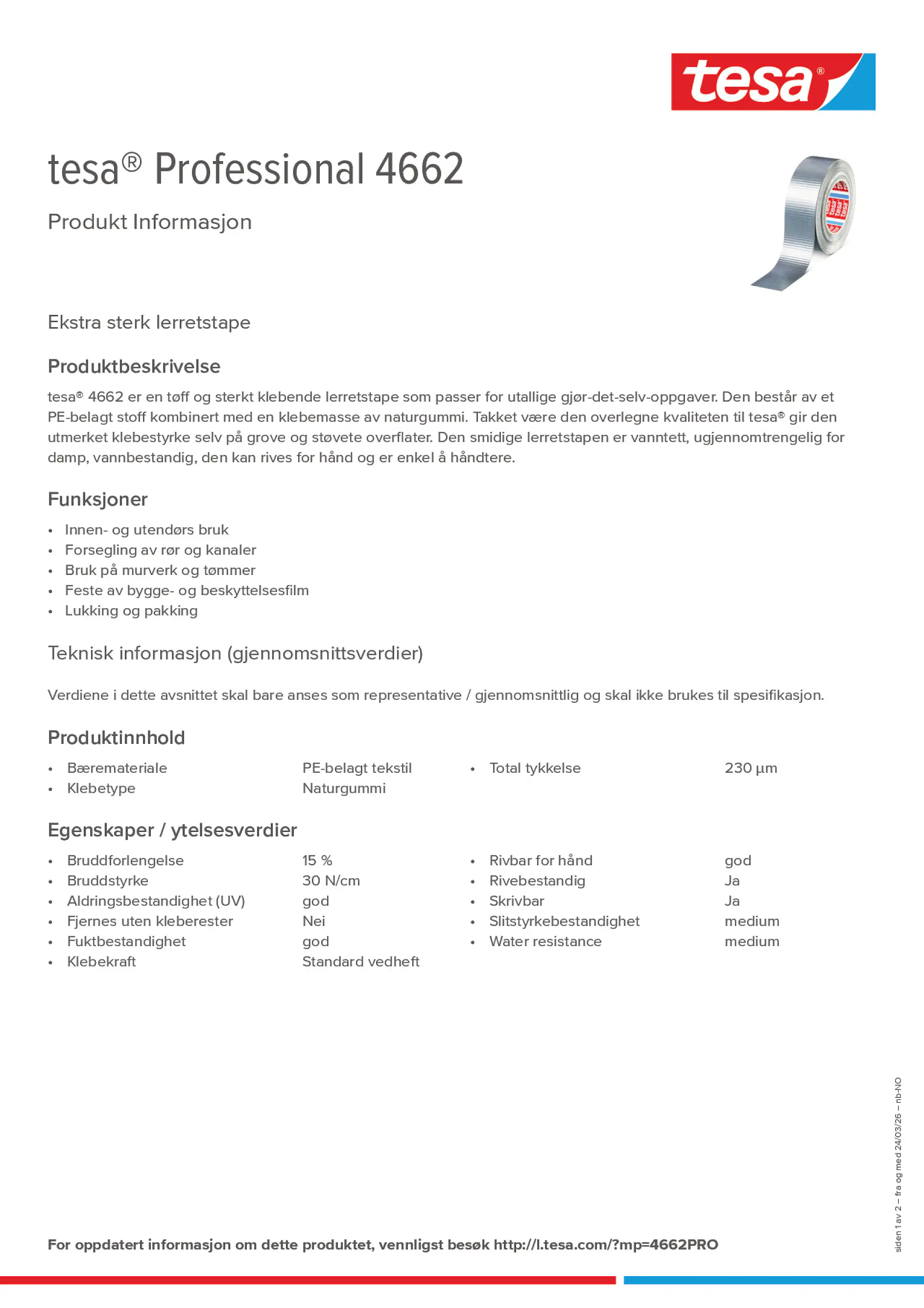 Product information_tesa® Professional 4662_nb-NO
