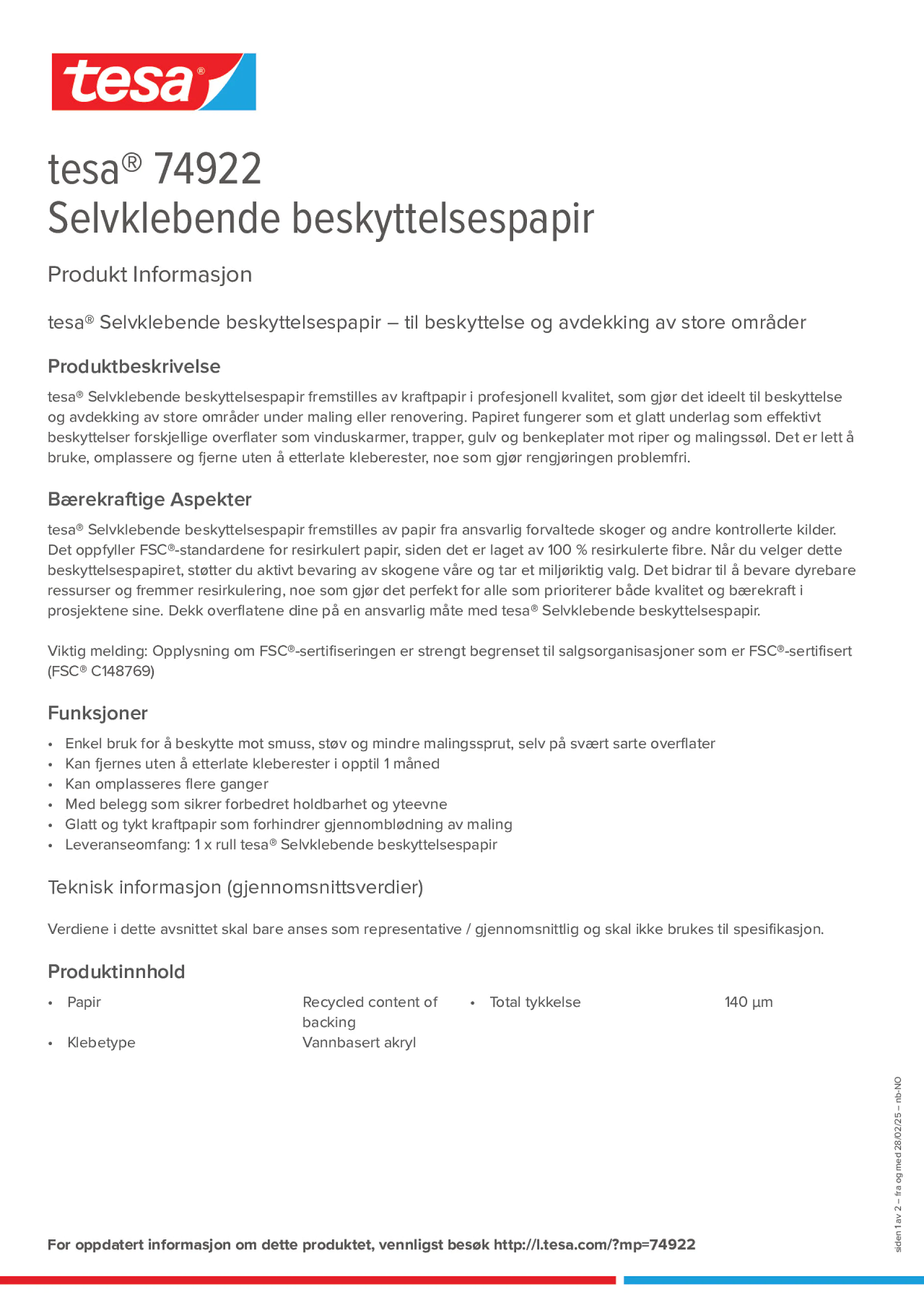 Product information_tesa® 74922_nb-NO