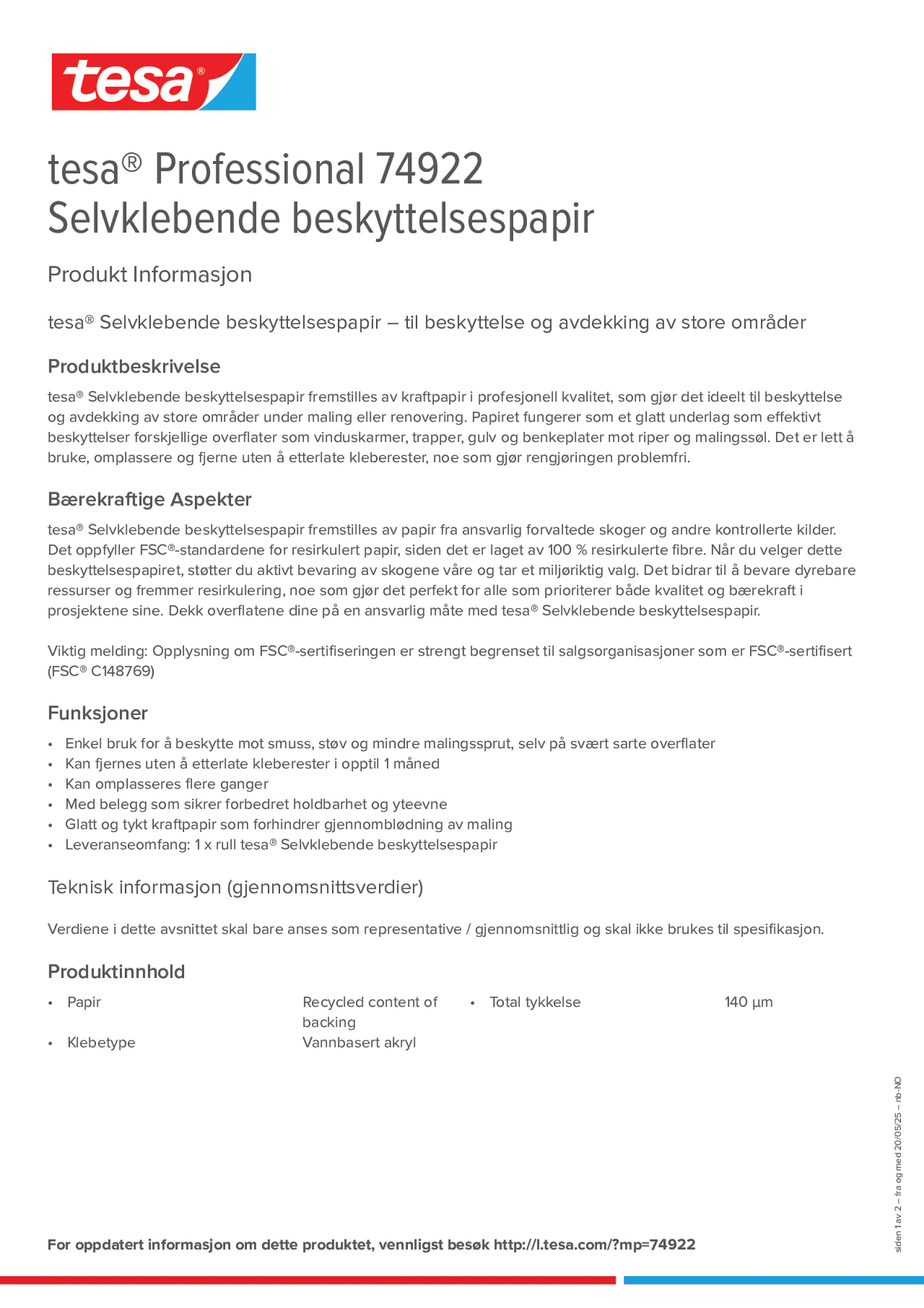 Product information_tesa® Professional 74922_nb-NO