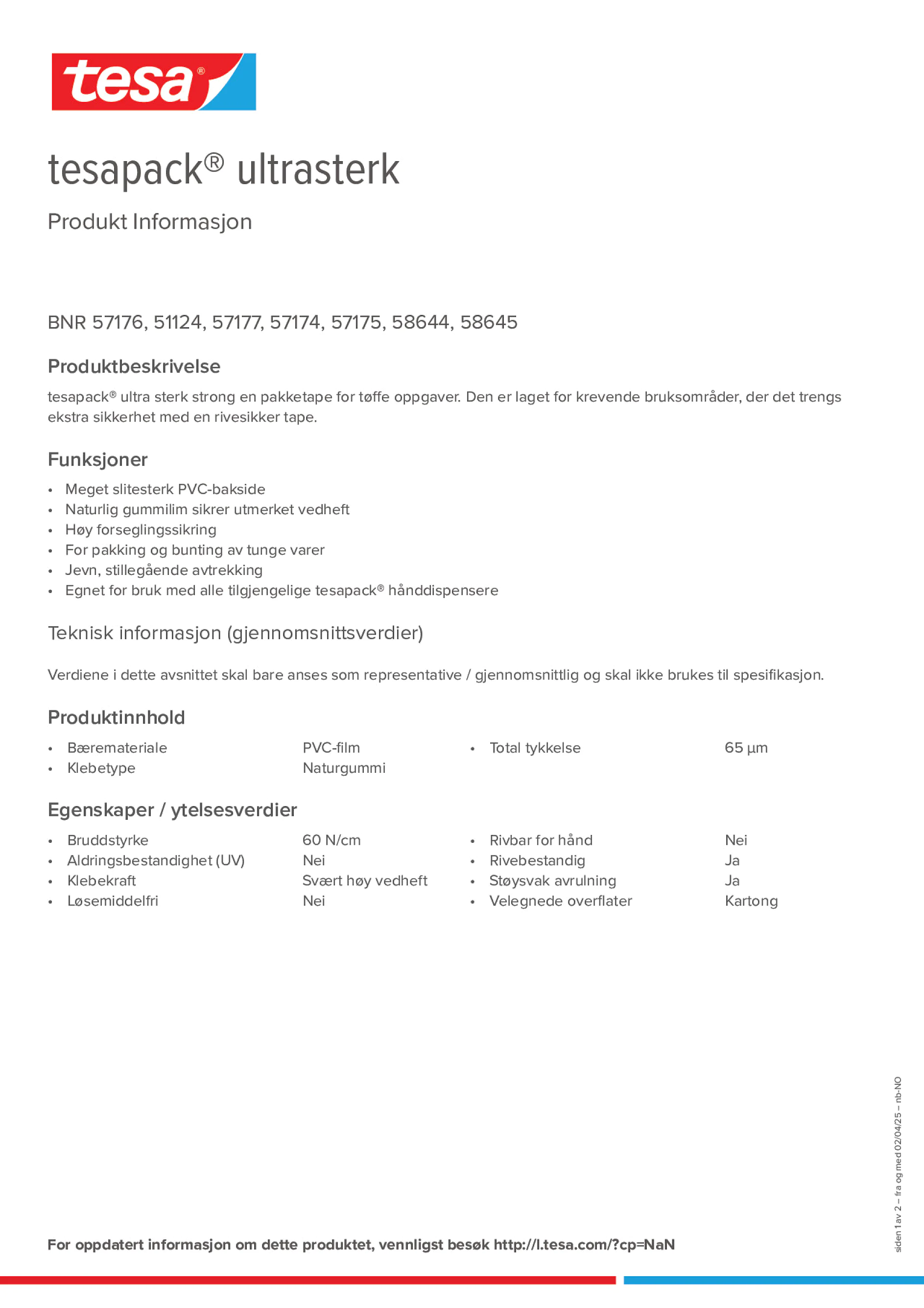 Product information_tesapack® 4124PVC30_nb-NO