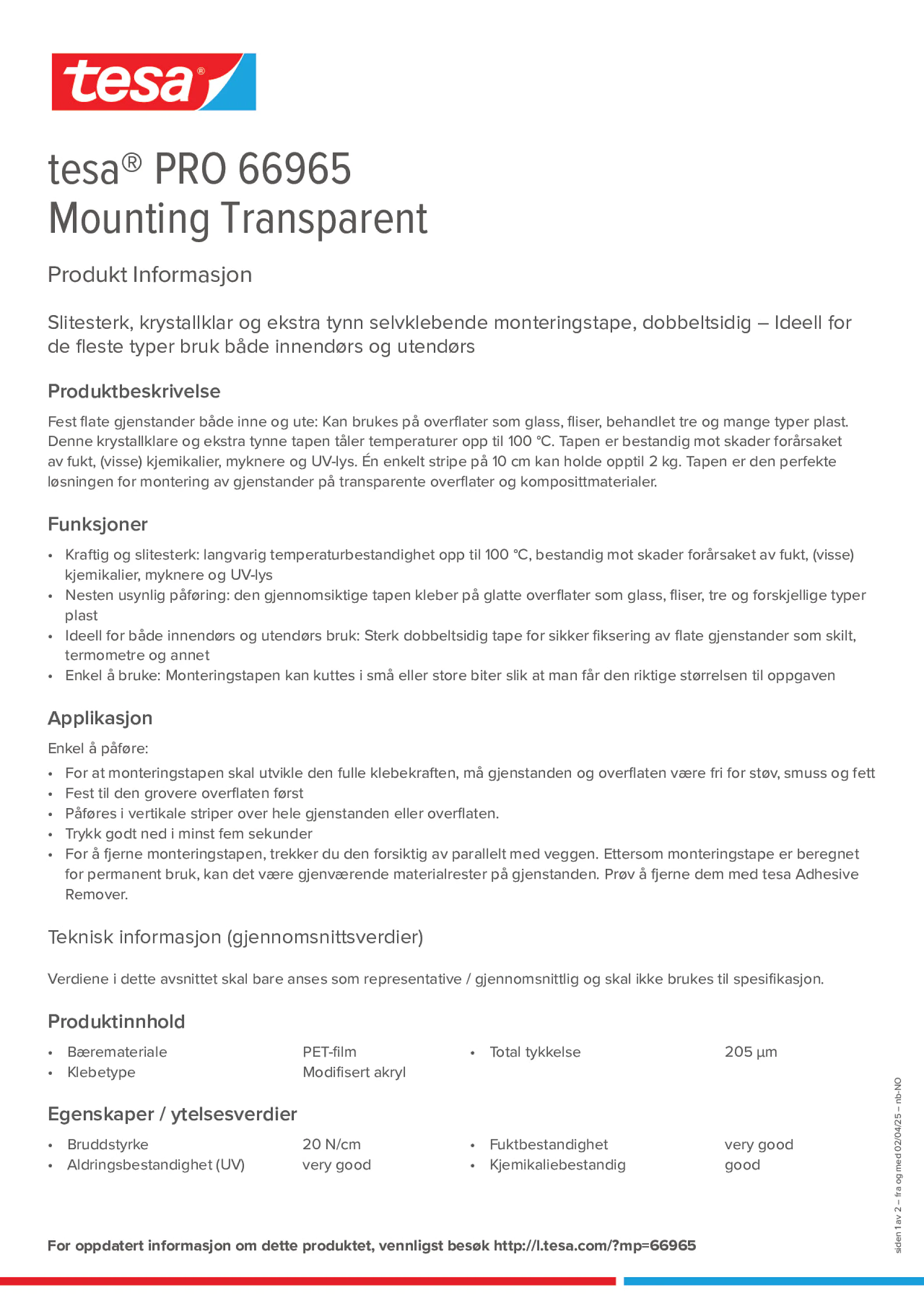 Product information_tesa® PRO 66965_nb-NO
