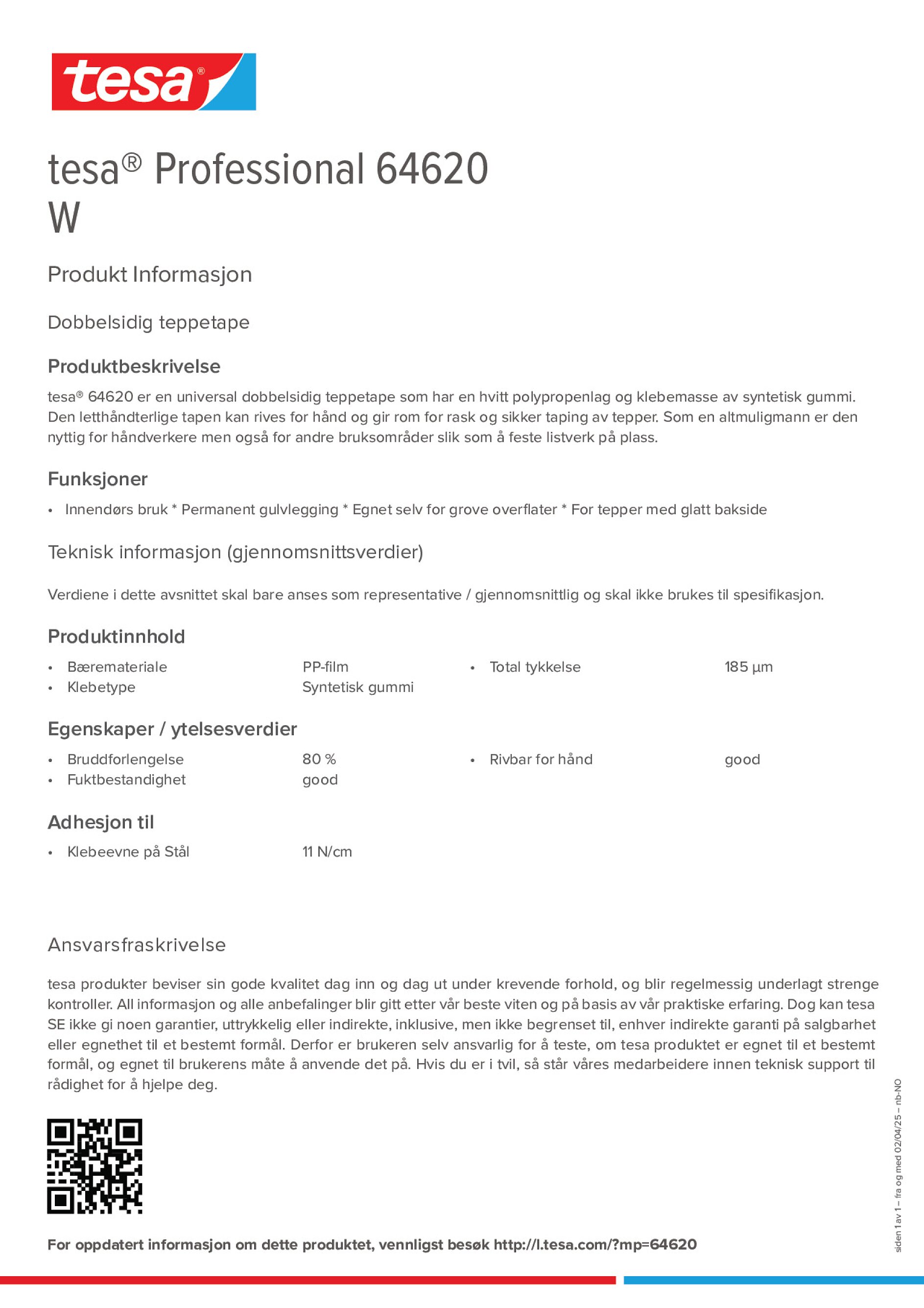 Product information_tesa® Professional 64620_nb-NO