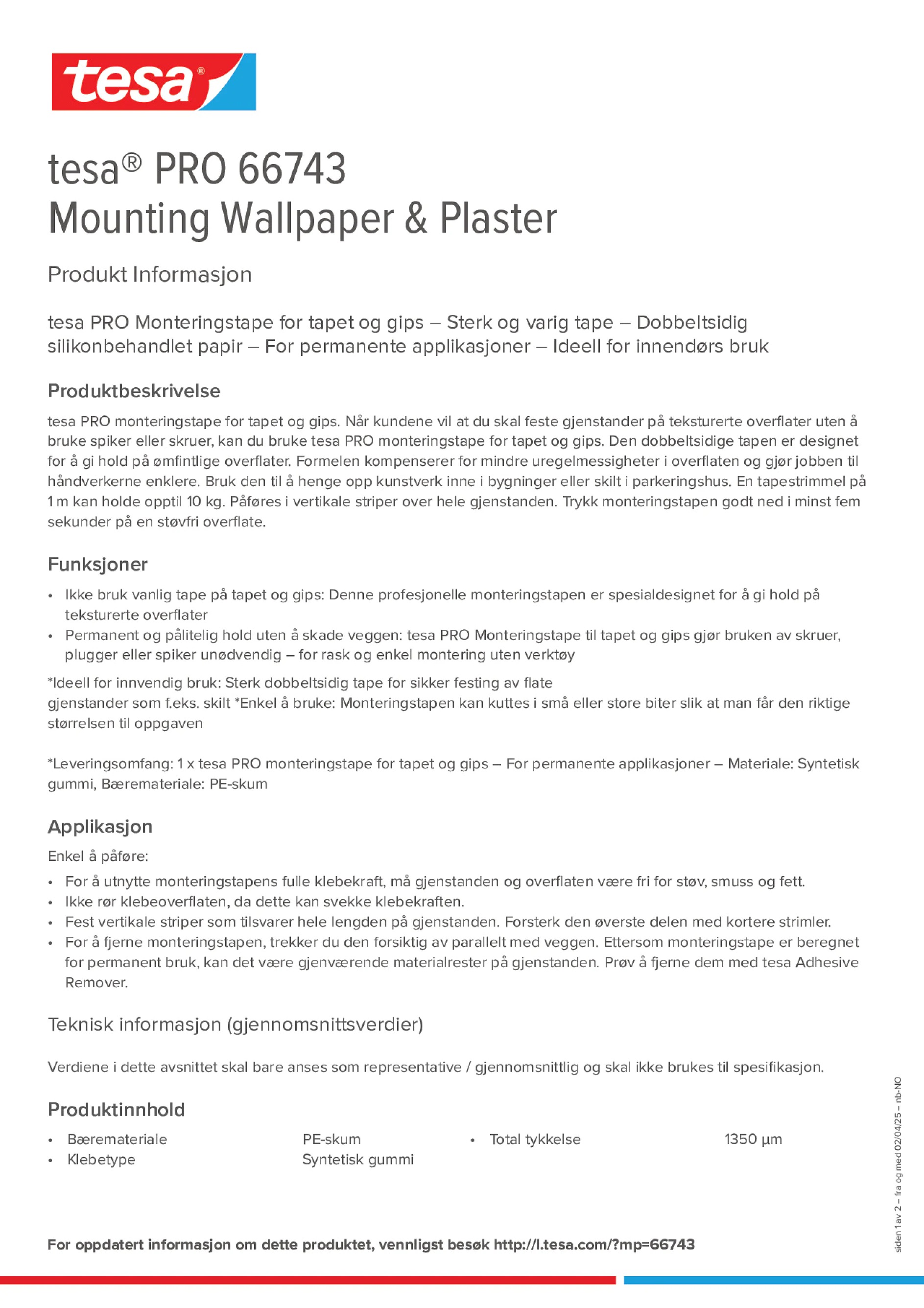 Product information_tesa® PRO 66743_nb-NO