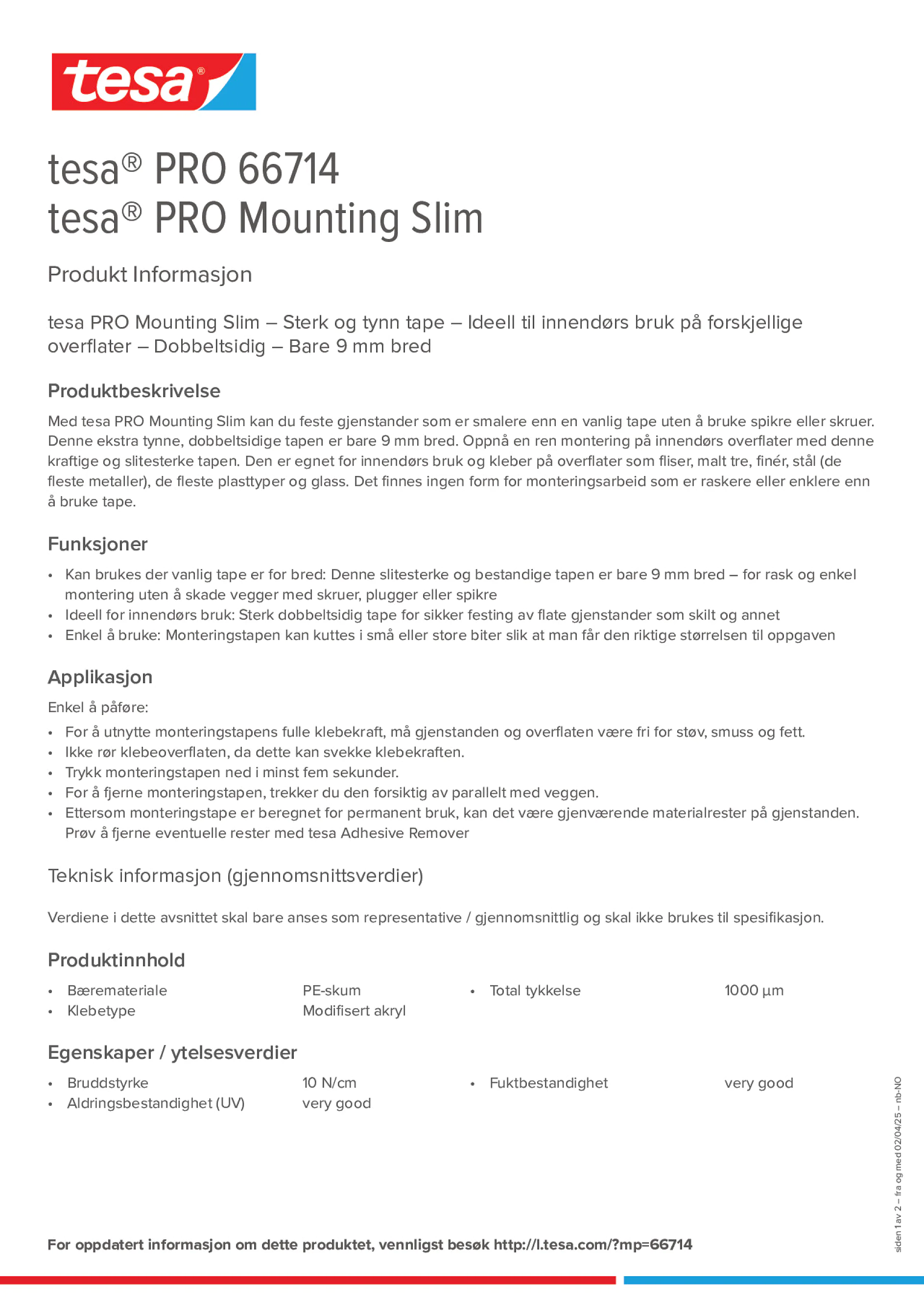Product information_tesa® PRO 66714_nb-NO