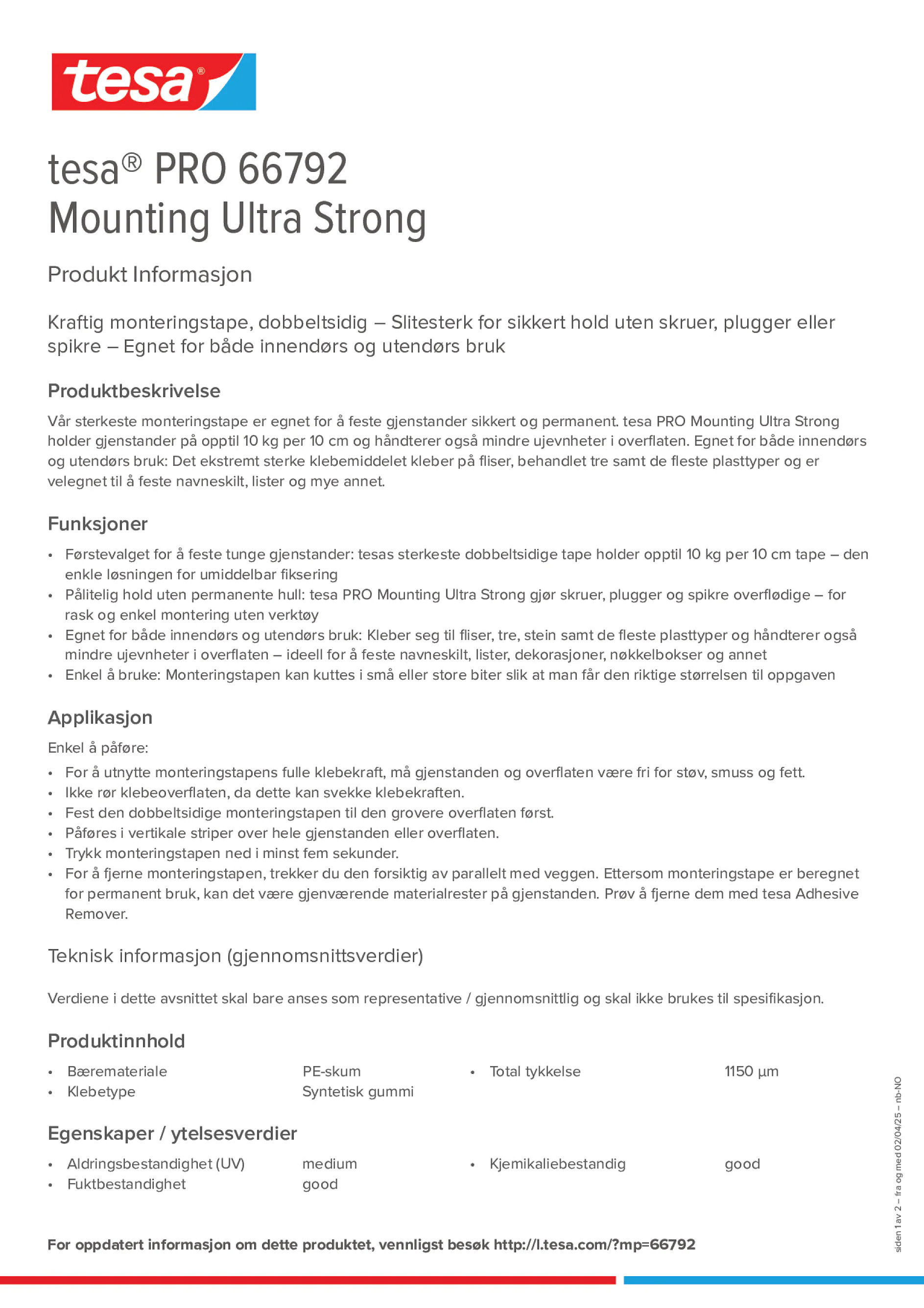 Product information_tesa® PRO 66792_nb-NO